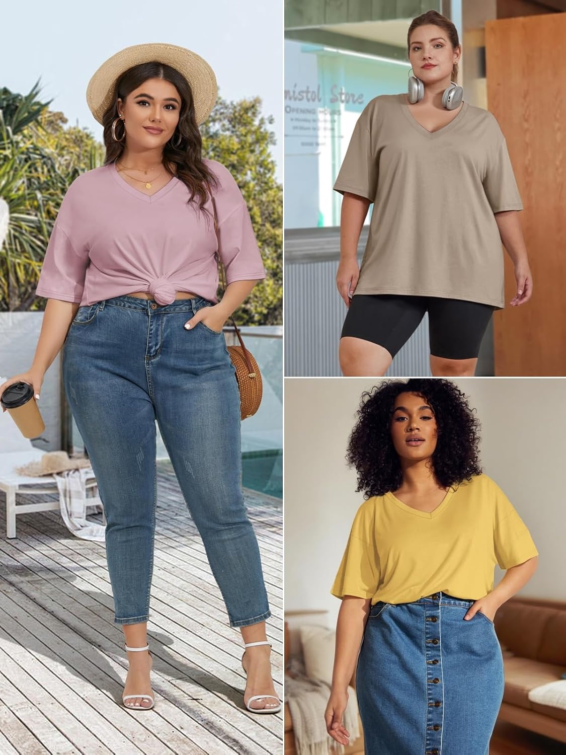 image:imageATHMILE Womens Oversized Shirts V Neck Plus Size Spring Workout Summer Tops Beach Vacation 2026 Gym Clothes Basic TeeOrange Pink