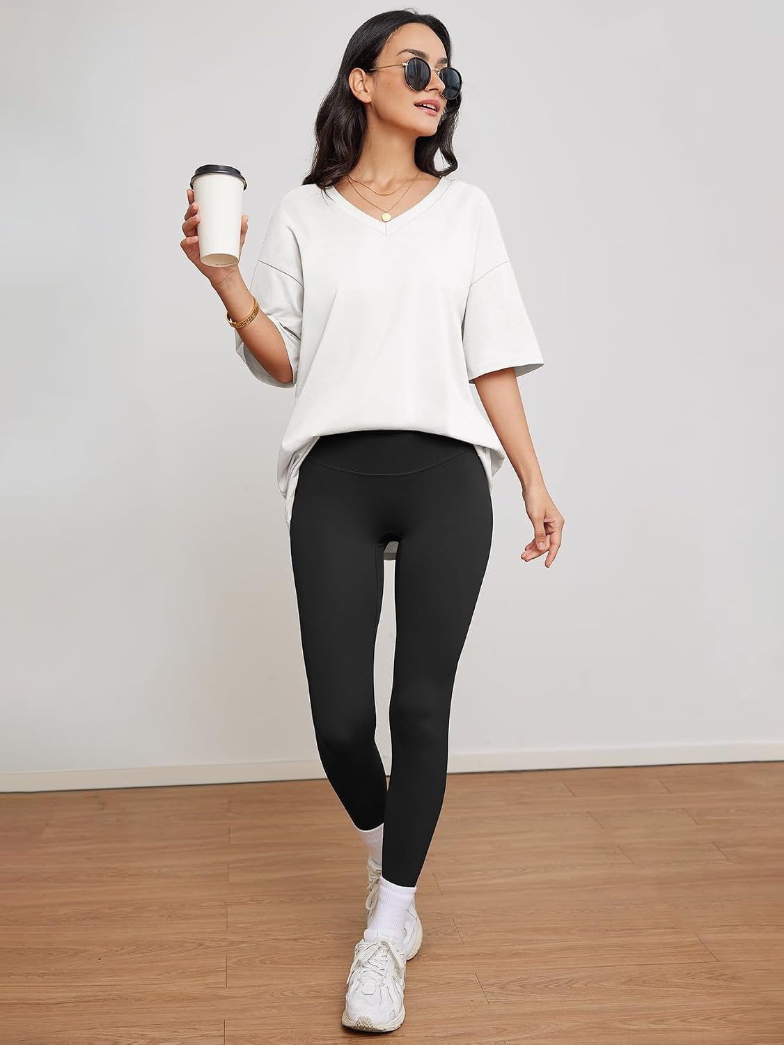 image:imageATHMILE Womens Oversized Shirts V Neck Plus Size Spring Workout Summer Tops Beach Vacation 2026 Gym Clothes Basic TeeWhite