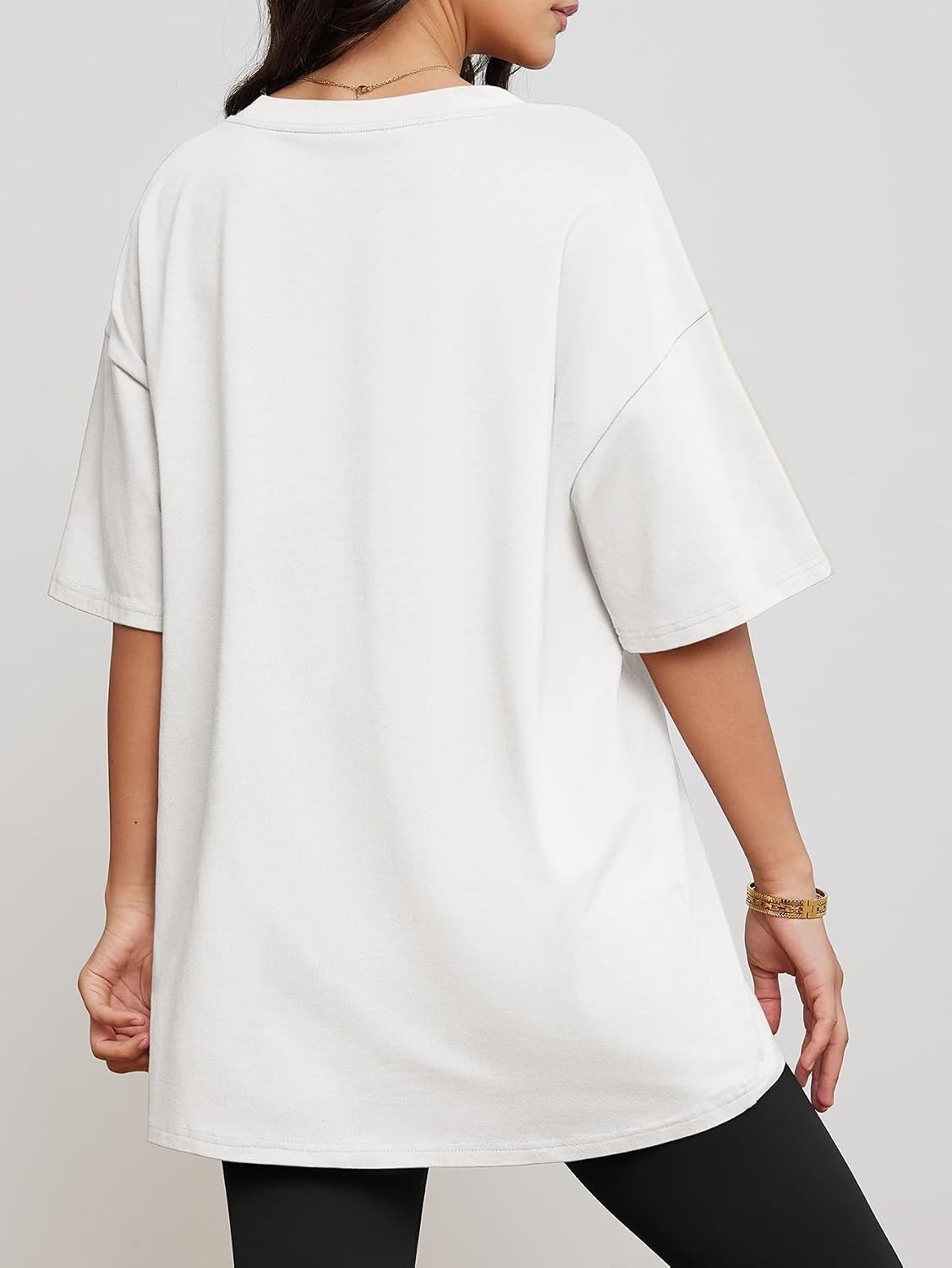 image:imageATHMILE Womens Oversized Shirts V Neck Plus Size Spring Workout Summer Tops Beach Vacation 2026 Gym Clothes Basic TeeWhite
