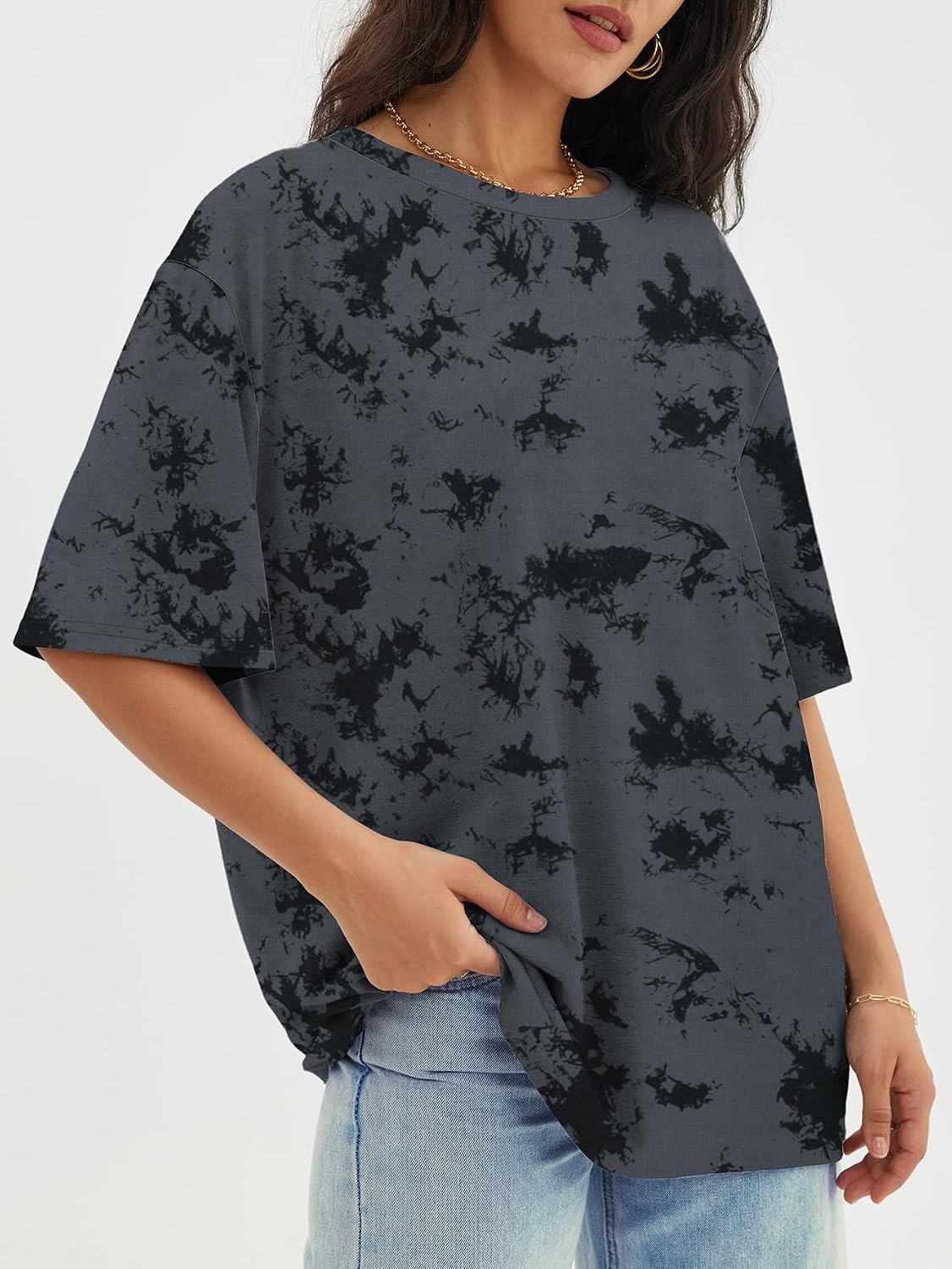 image:imageATHMILE Womens Oversized T Shirts Casual Tee Workout Tops Gym Clothes Summer Loose Fit Short Sleeve Graphics Basic Y2K 2026Tiedye Grey