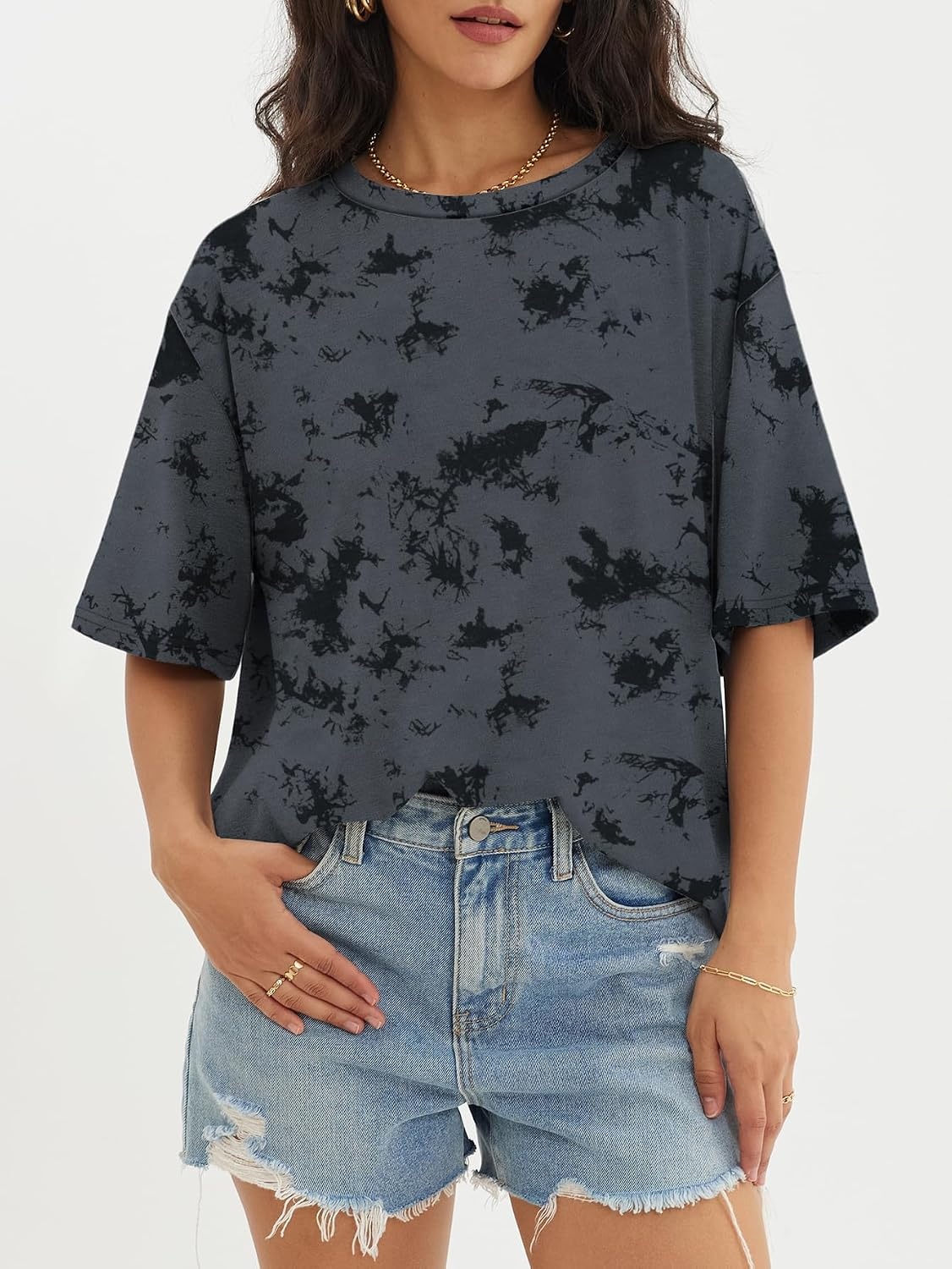 image:imageATHMILE Womens Oversized T Shirts Casual Tee Workout Tops Gym Clothes Summer Loose Fit Short Sleeve Graphics Basic Y2K 2026Tiedye Grey