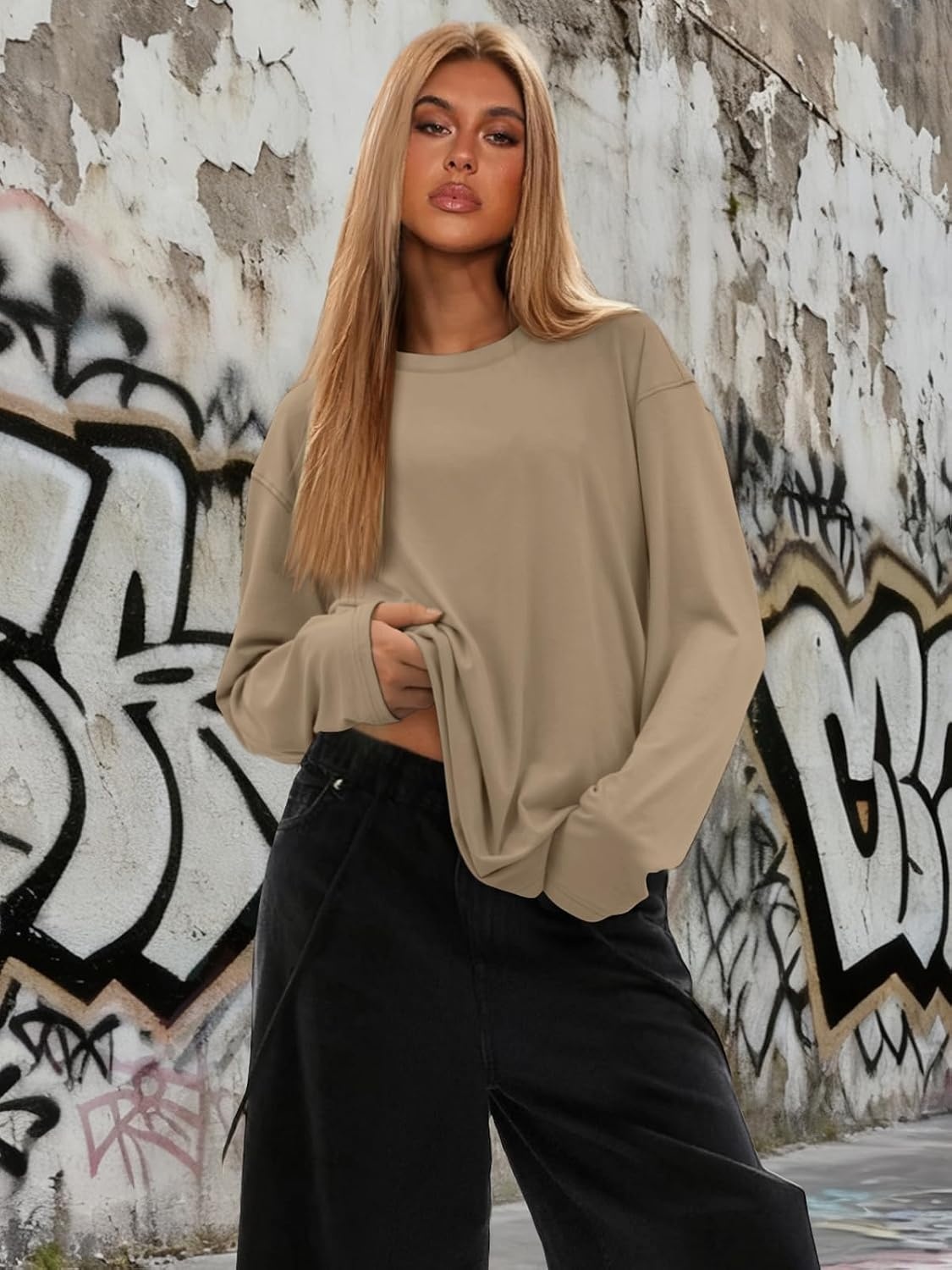 image:imageATHMILE Womens Oversized T Shirts Casual Tee Workout Tops Gym Clothes Summer Loose Fit Short Sleeve Graphics Basic Y2K 2026Zkhaki