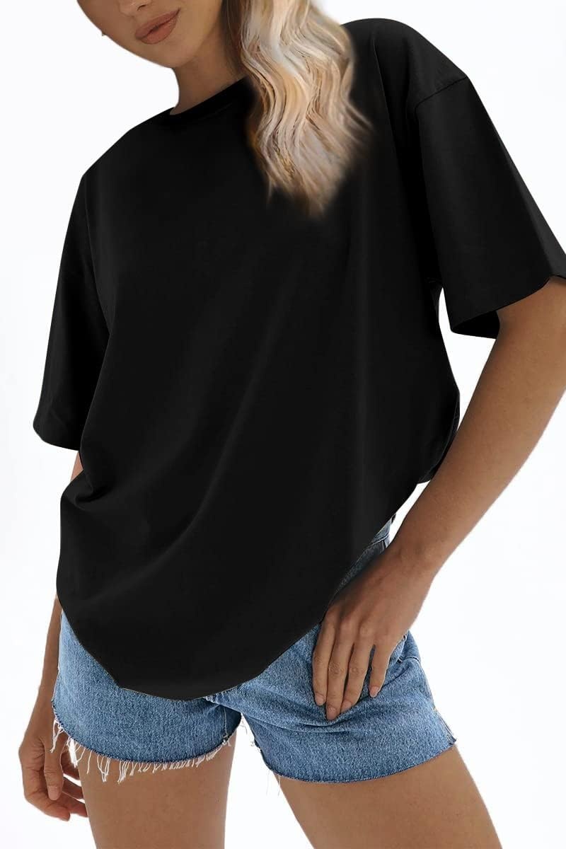 image:imageATHMILE Womens Oversized T Shirts Loose Fit Crewneck Short Sleeve Tops Summer Casual Blouse 2023 Y2K Basic Tee Black