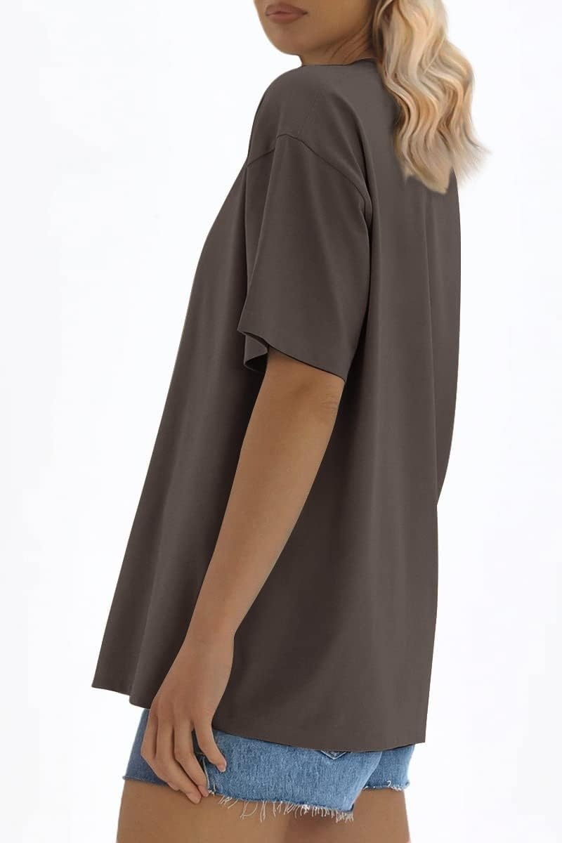 image:imageATHMILE Womens Oversized T Shirts Loose Fit Crewneck Short Sleeve Tops Summer Casual Blouse 2026 Y2K Basic Tee BeachBrown