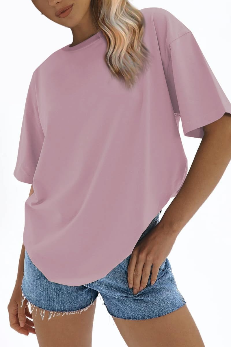 image:imageATHMILE Womens Oversized T Shirts Loose Fit Crewneck Short Sleeve Tops Summer Casual Blouse 2026 Y2K Basic Tee BeachDarkpink