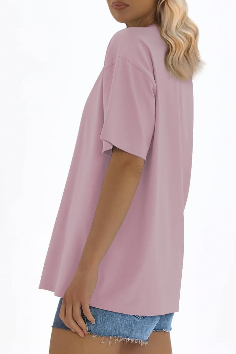 image:imageATHMILE Womens Oversized T Shirts Loose Fit Crewneck Short Sleeve Tops Summer Casual Blouse 2026 Y2K Basic Tee BeachDarkpink