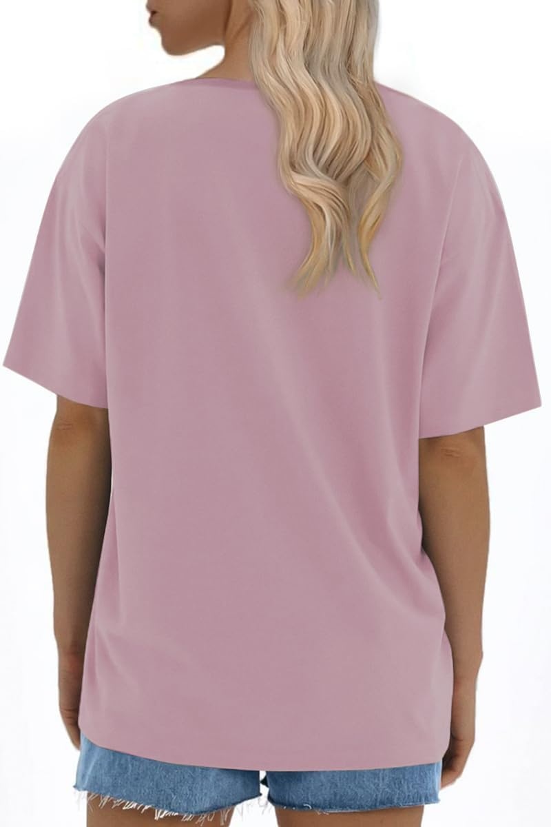image:imageATHMILE Womens Oversized T Shirts Loose Fit Crewneck Short Sleeve Tops Summer Casual Blouse 2026 Y2K Basic Tee BeachDarkpink