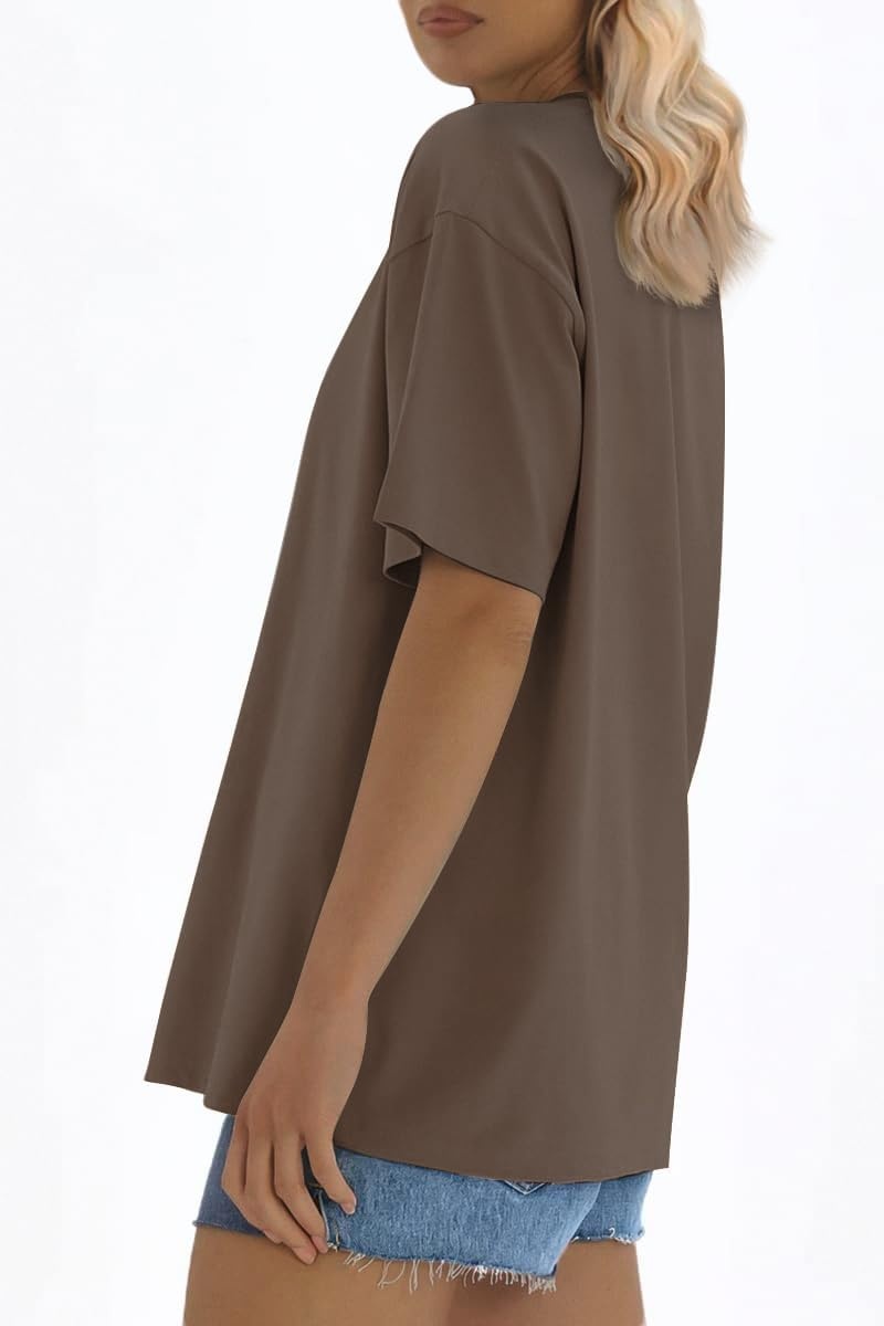 image:imageATHMILE Womens Oversized T Shirts Loose Fit Crewneck Short Sleeve Tops Summer Casual Blouse 2026 Y2K Basic Tee BeachLightbrown