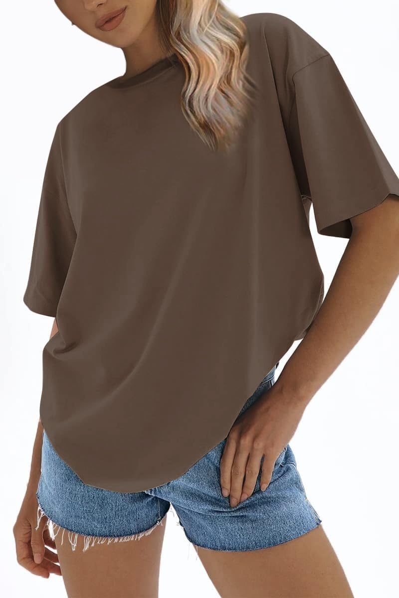 image:imageATHMILE Womens Oversized T Shirts Loose Fit Crewneck Short Sleeve Tops Summer Casual Blouse 2026 Y2K Basic Tee BeachLightbrown