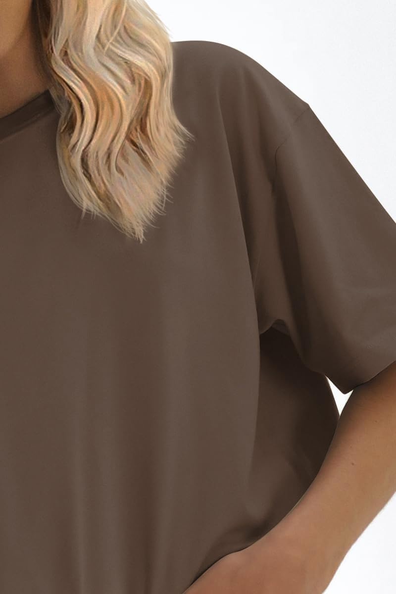 image:imageATHMILE Womens Oversized T Shirts Loose Fit Crewneck Short Sleeve Tops Summer Casual Blouse 2026 Y2K Basic Tee BeachLightbrown