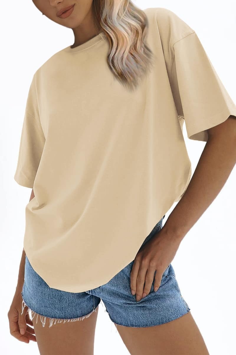 image:imageATHMILE Womens Oversized T Shirts Loose Fit Crewneck Short Sleeve Tops Summer Casual Blouse 2026 Y2K Basic Tee BeachLightyellow