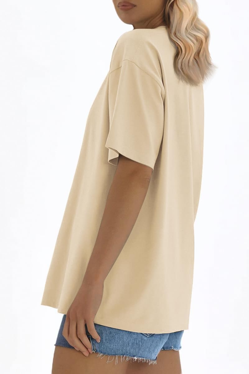 image:imageATHMILE Womens Oversized T Shirts Loose Fit Crewneck Short Sleeve Tops Summer Casual Blouse 2026 Y2K Basic Tee BeachLightyellow