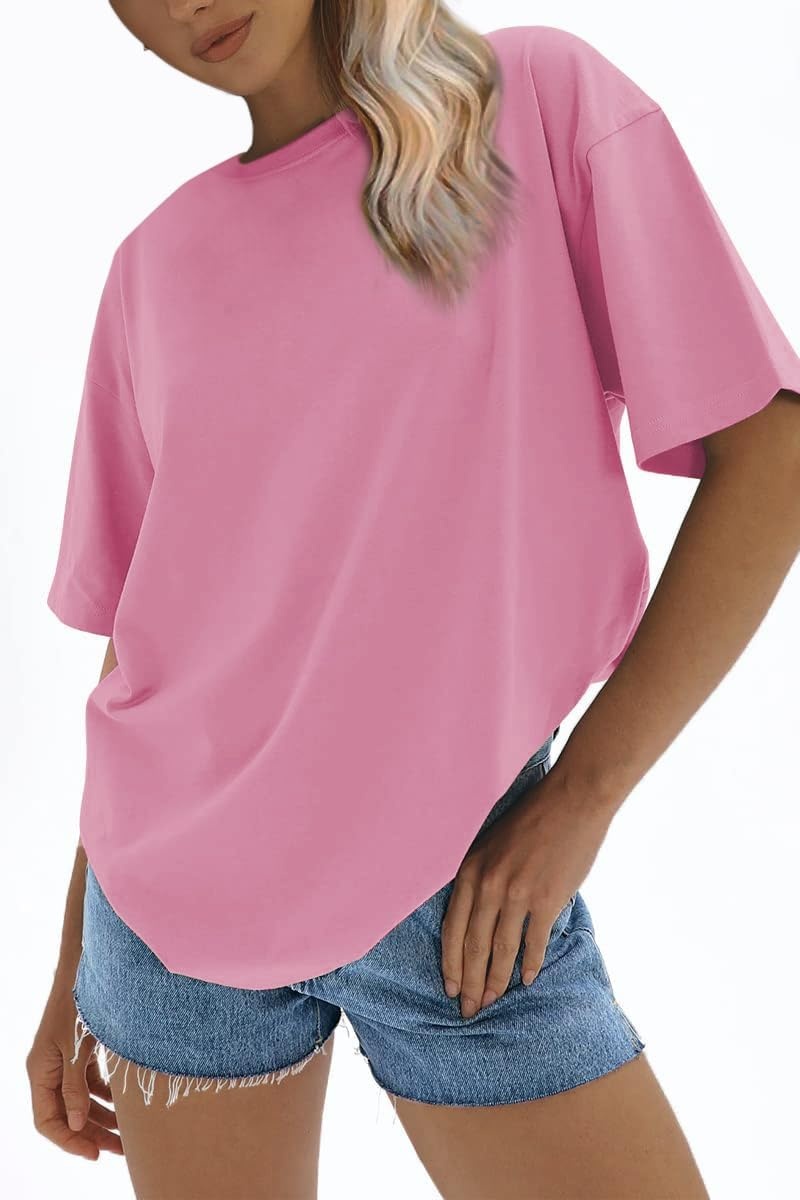 image:imageATHMILE Womens Oversized T Shirts Loose Fit Crewneck Short Sleeve Tops Summer Casual Blouse 2026 Y2K Basic Tee BeachPink
