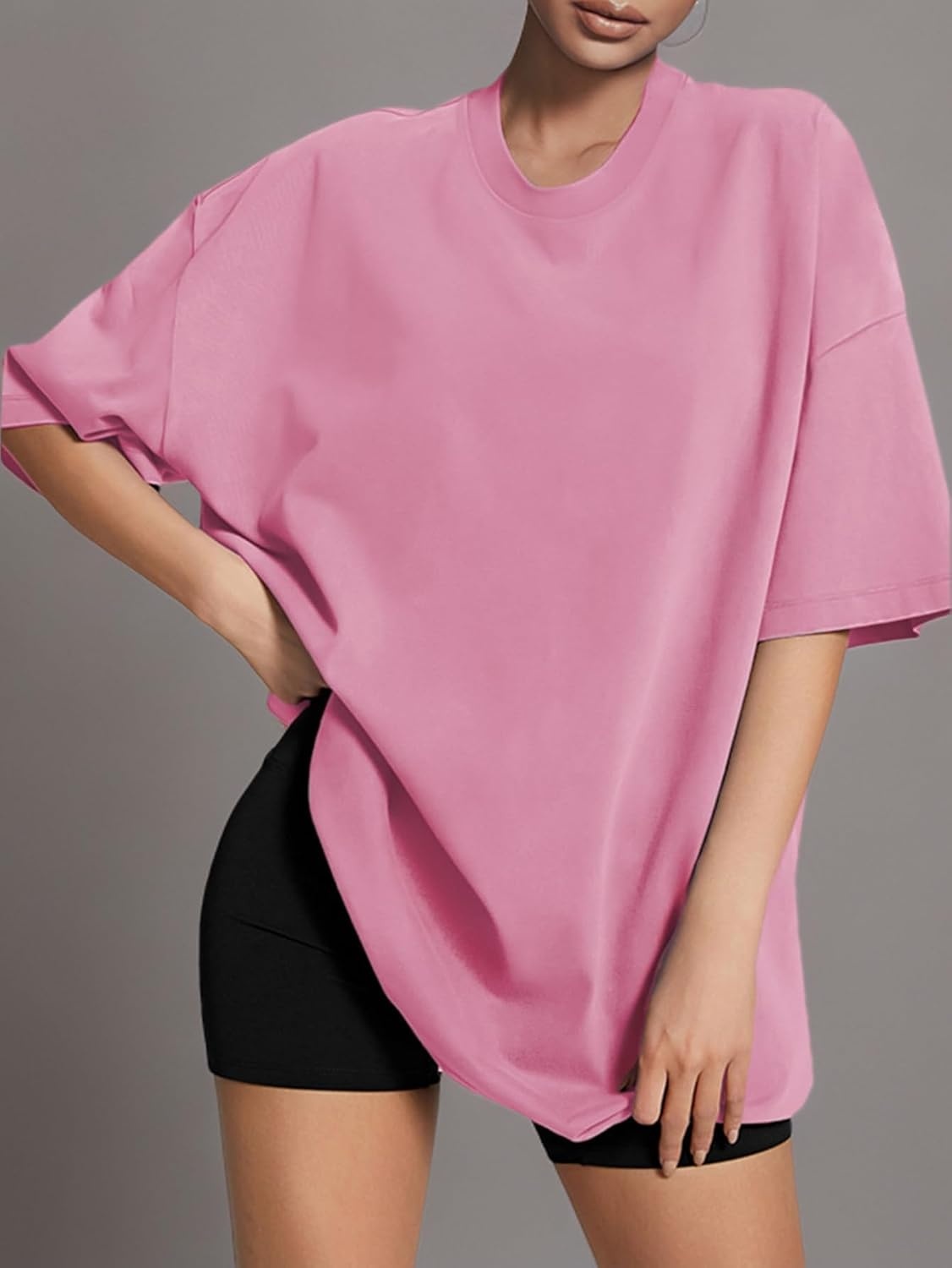image:imageATHMILE Womens Oversized T Shirts Loose Fit Crewneck Short Sleeve Tops Summer Casual Blouse 2026 Y2K Basic Tee BeachPink