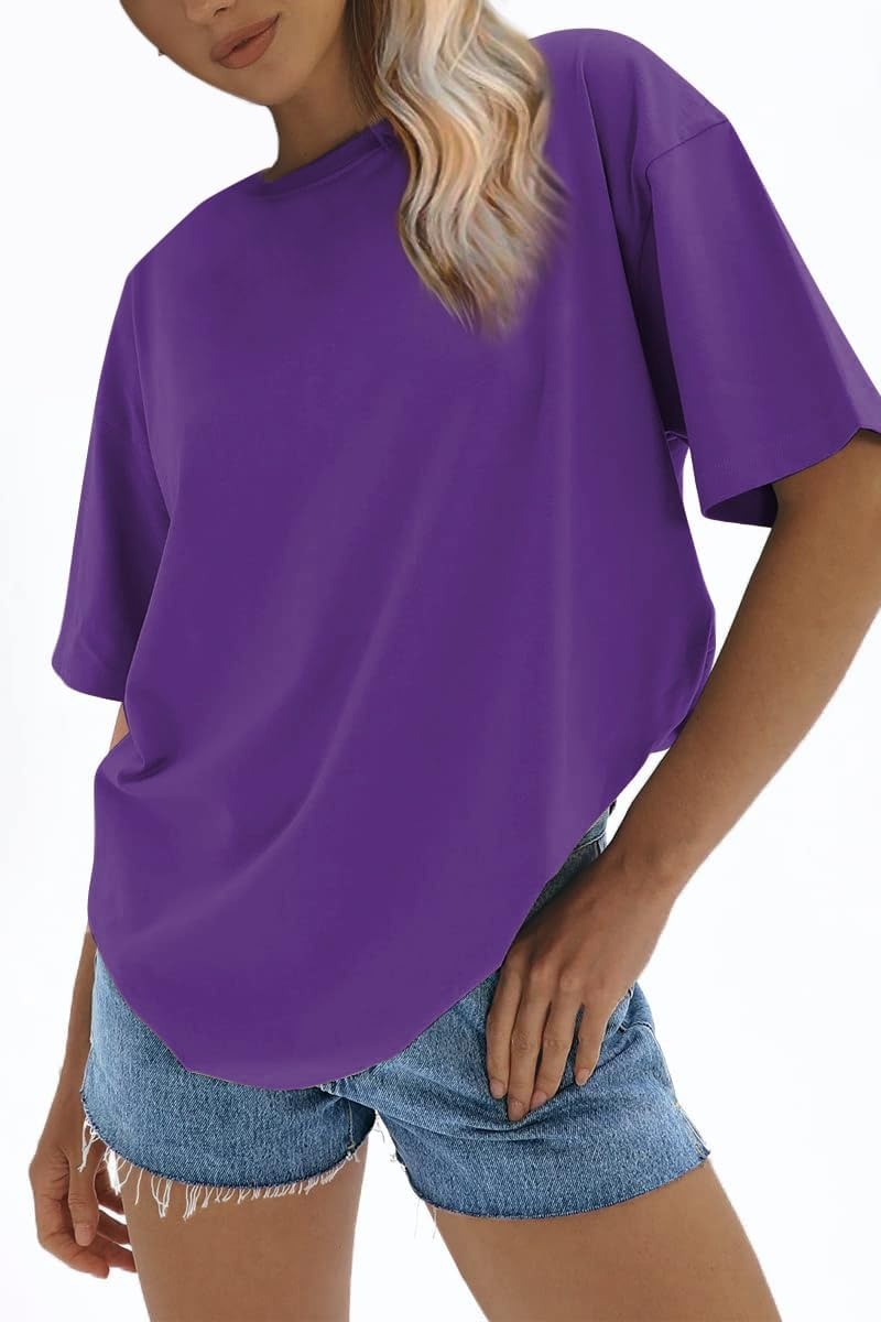image:imageATHMILE Womens Oversized T Shirts Loose Fit Crewneck Short Sleeve Tops Summer Casual Blouse 2026 Y2K Basic Tee BeachPurple