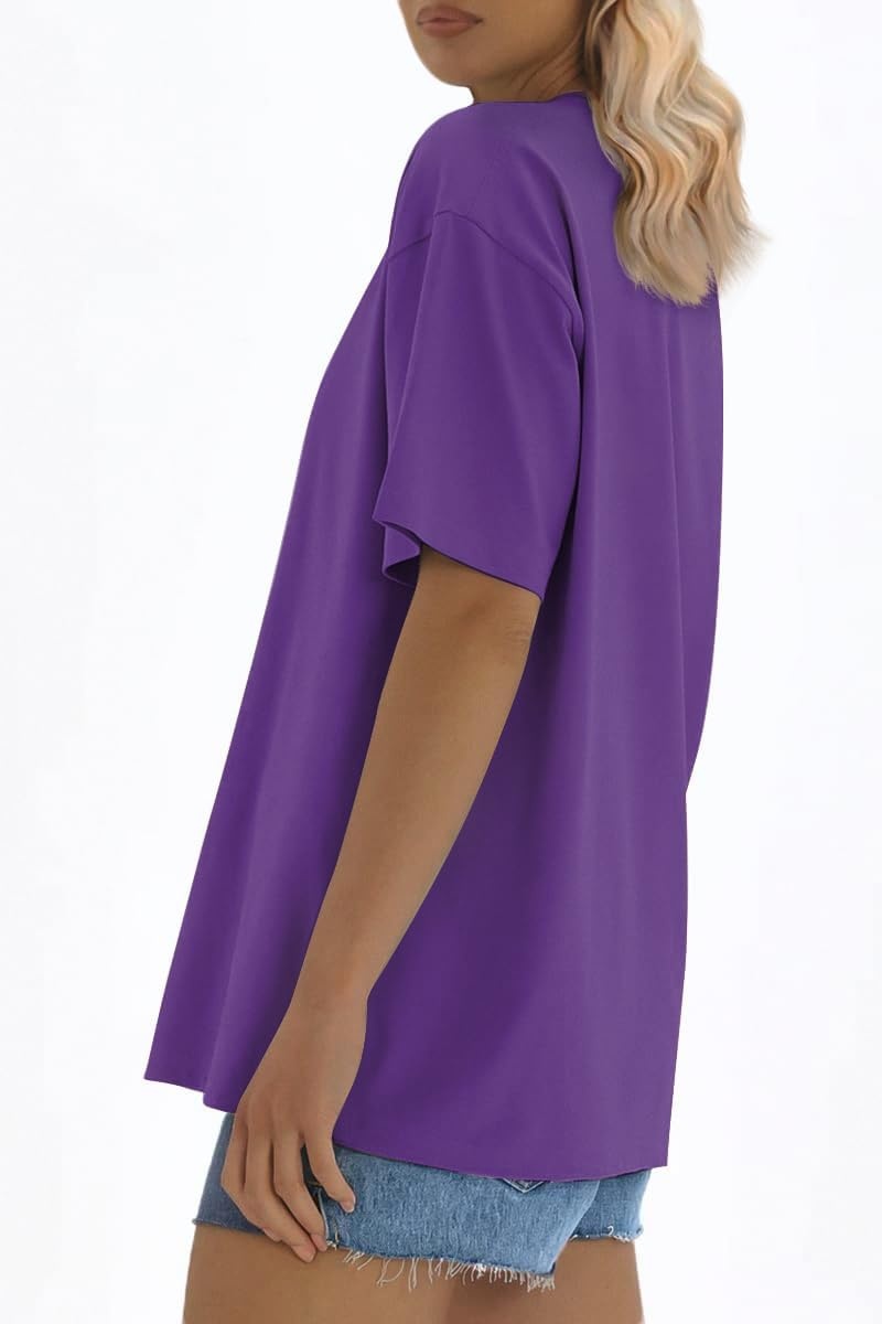 image:imageATHMILE Womens Oversized T Shirts Loose Fit Crewneck Short Sleeve Tops Summer Casual Blouse 2026 Y2K Basic Tee BeachPurple