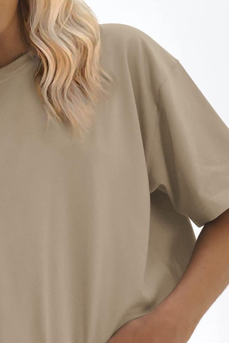 image:imageATHMILE Womens Oversized T Shirts Loose Fit Crewneck Short Sleeve Tops Summer Casual Blouse Y2K Basic Tee 2023Khaki