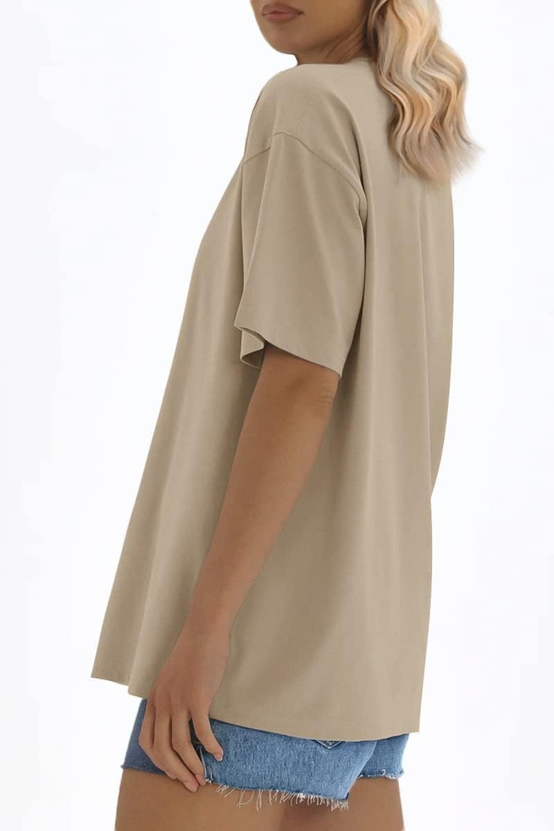 image:imageATHMILE Womens Oversized T Shirts Loose Fit Crewneck Short Sleeve Tops Summer Casual Blouse Y2K Basic Tee 2023Khaki