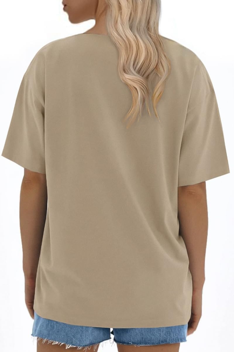 image:imageATHMILE Womens Oversized T Shirts Loose Fit Crewneck Short Sleeve Tops Summer Casual Blouse Y2K Basic Tee 2023Khaki