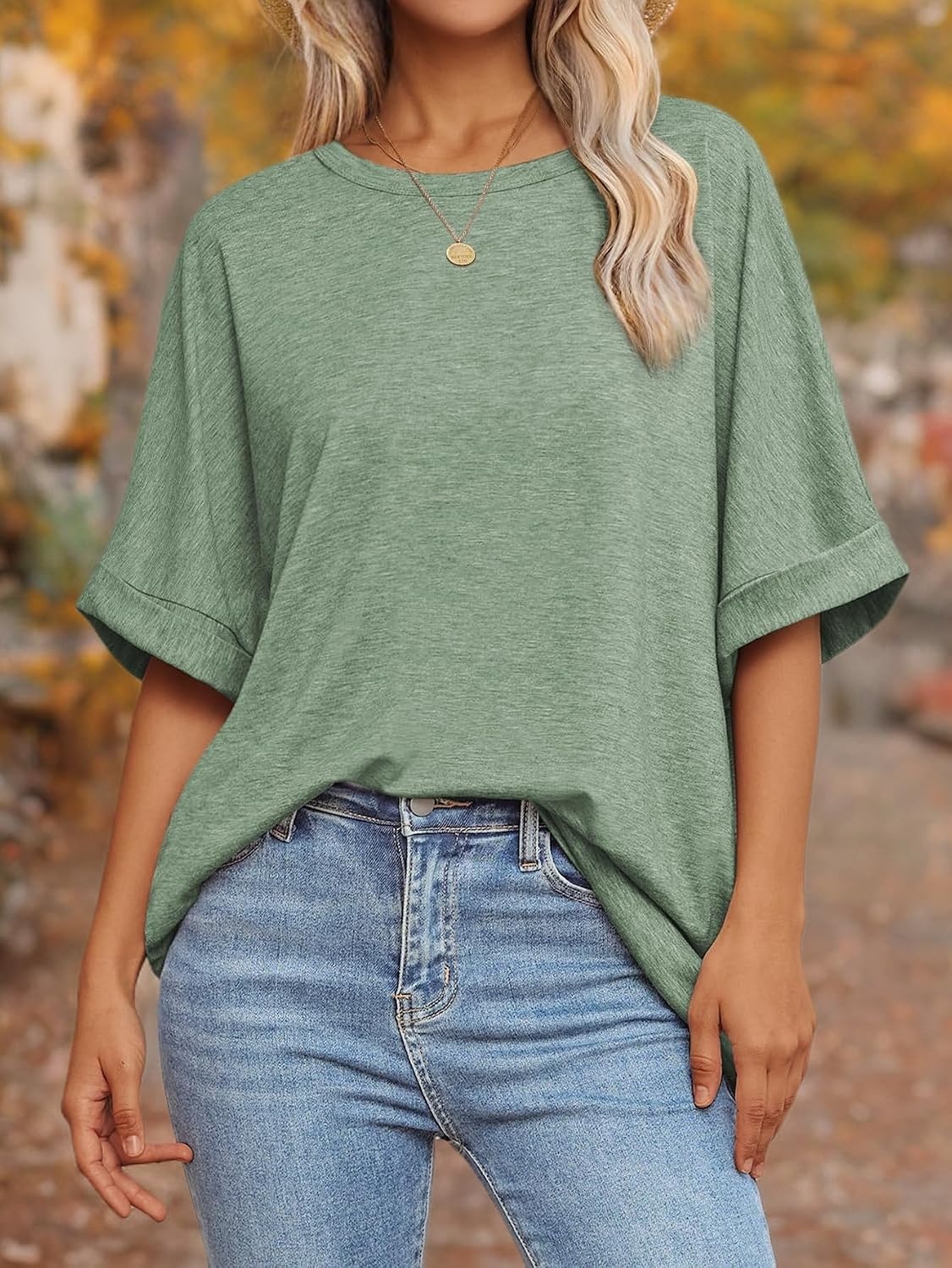 image:imageATHMILE Womens Oversized T Shirts Summer Tops Spring Casual Loose Fit Workout Short Sleeve 2026 Beach VacationGray Green