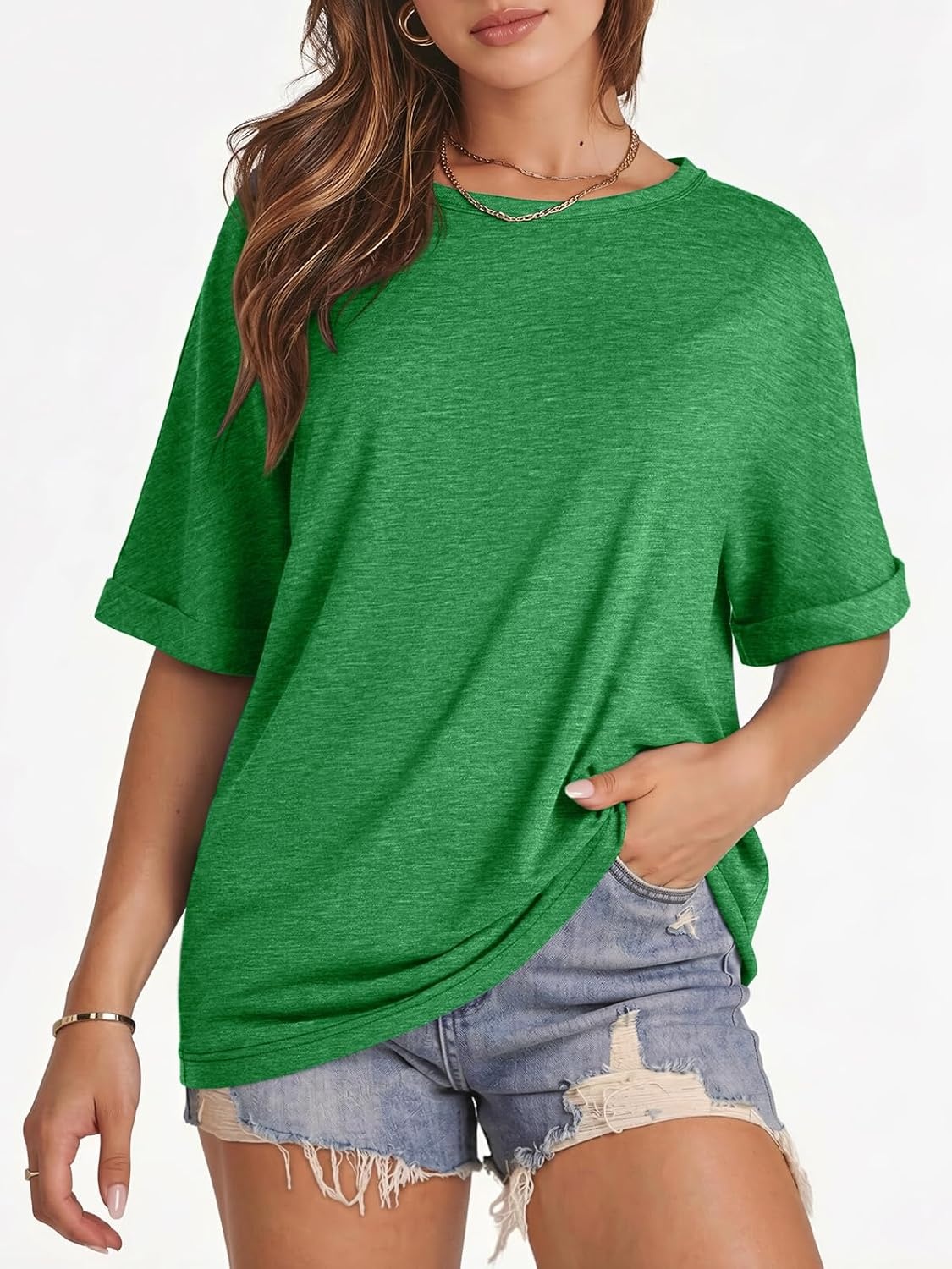 image:imageATHMILE Womens Oversized T Shirts Summer Tops Spring Casual Loose Fit Workout Short Sleeve 2026 Beach VacationGreen
