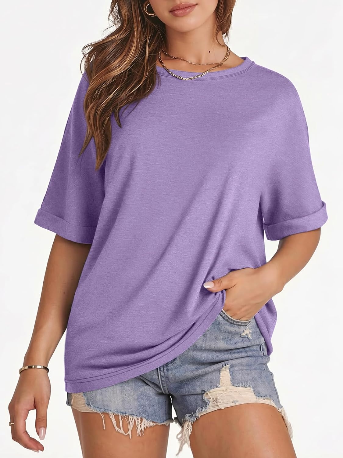 image:imageATHMILE Womens Oversized T Shirts Summer Tops Spring Casual Loose Fit Workout Short Sleeve 2026 Beach VacationLavender