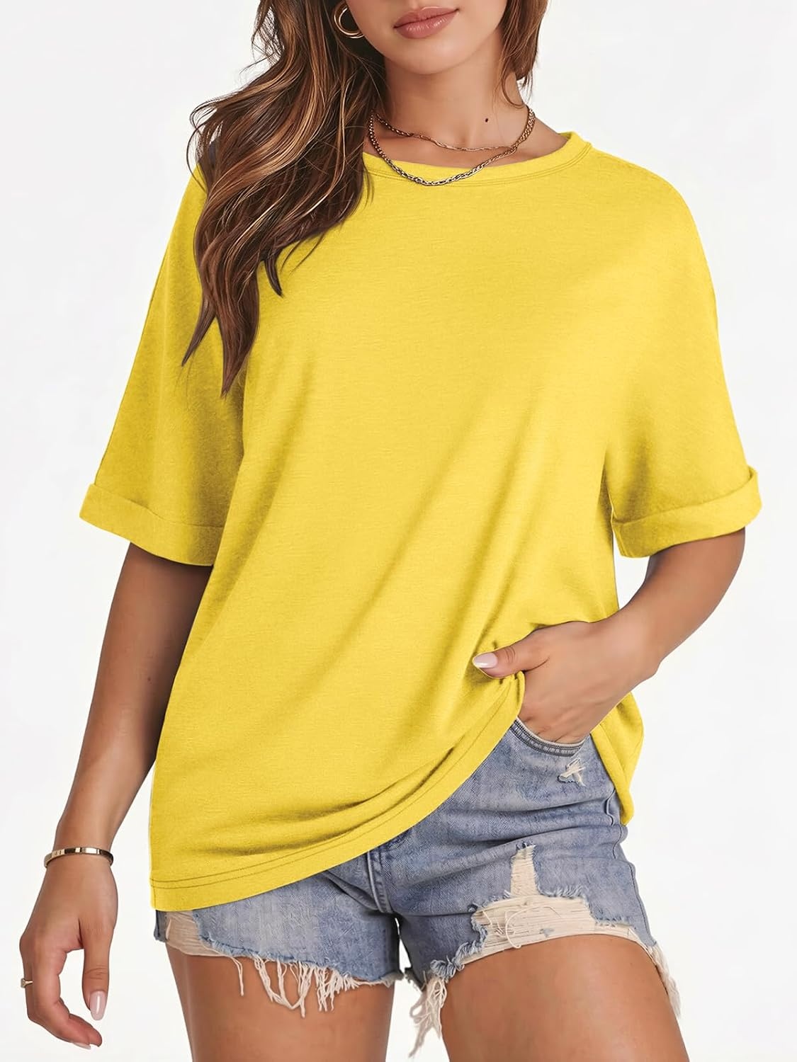 image:imageATHMILE Womens Oversized T Shirts Summer Tops Spring Casual Loose Fit Workout Short Sleeve 2026 Beach VacationLemon Yellow