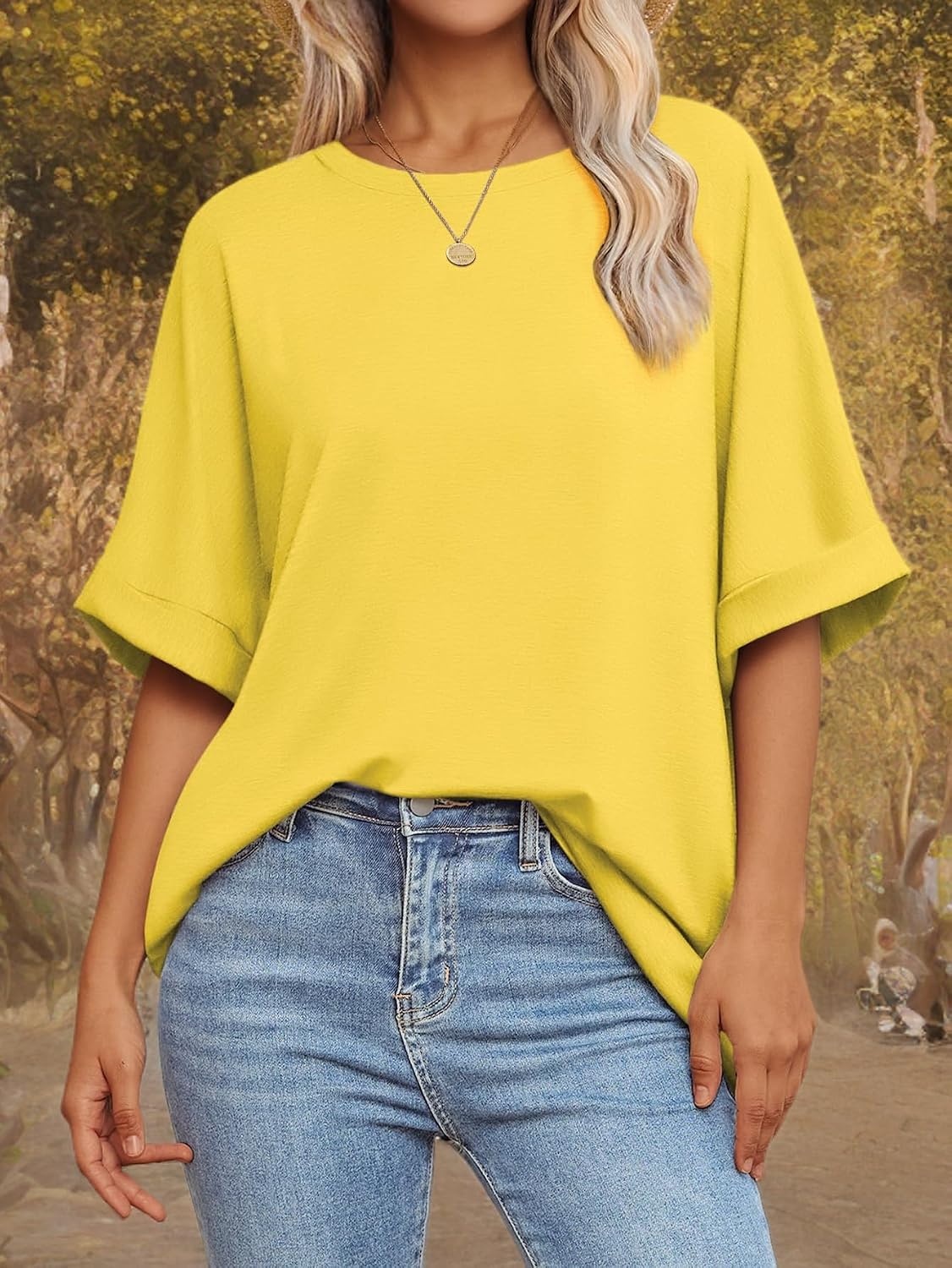 image:imageATHMILE Womens Oversized T Shirts Summer Tops Spring Casual Loose Fit Workout Short Sleeve 2026 Beach VacationLemon Yellow