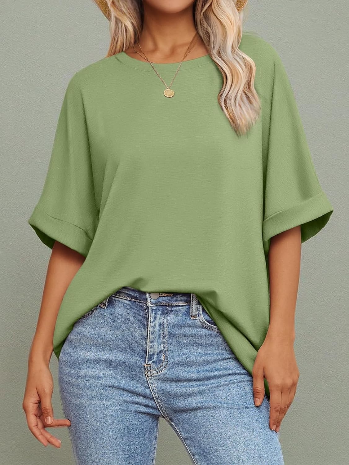 image:imageATHMILE Womens Oversized T Shirts Summer Tops Spring Casual Loose Fit Workout Short Sleeve 2026 Beach VacationLight Green