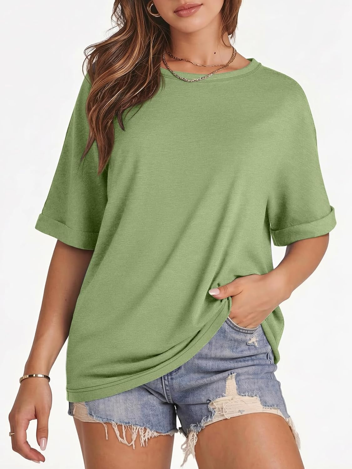 image:imageATHMILE Womens Oversized T Shirts Summer Tops Spring Casual Loose Fit Workout Short Sleeve 2026 Beach VacationLight Green