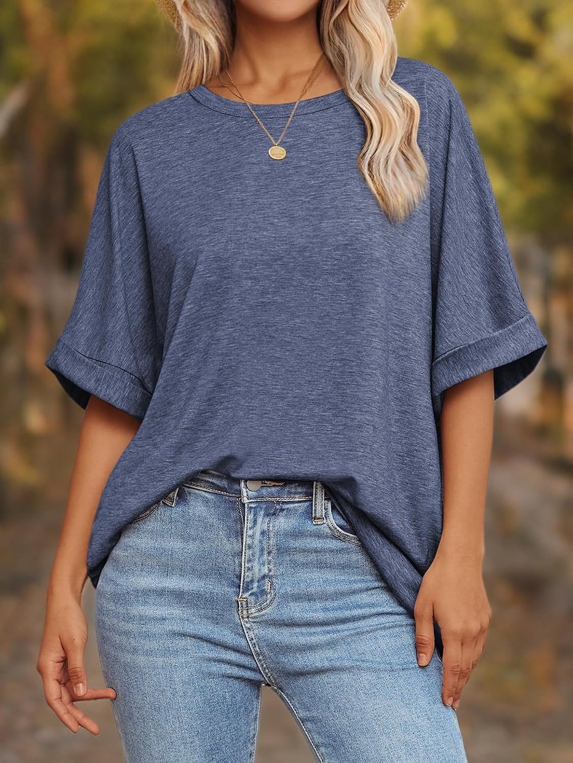 image:imageATHMILE Womens Oversized T Shirts Summer Tops Spring Casual Loose Fit Workout Short Sleeve 2026 Beach VacationNavy