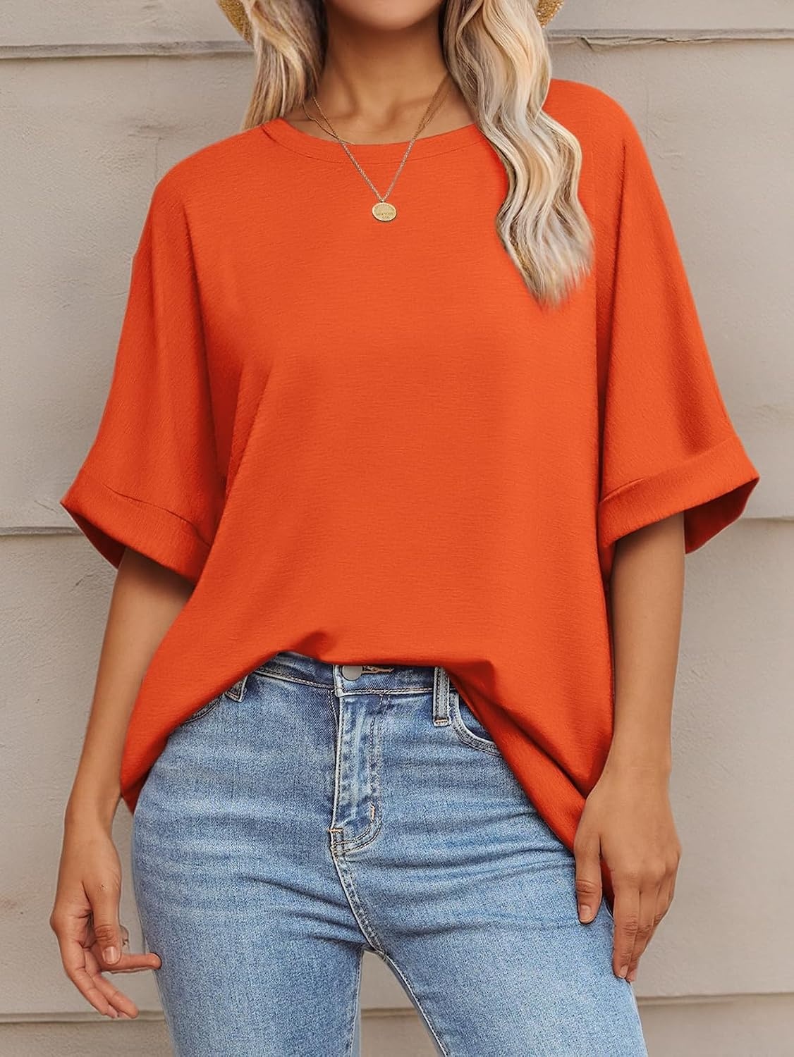 image:imageATHMILE Womens Oversized T Shirts Summer Tops Spring Casual Loose Fit Workout Short Sleeve 2026 Beach VacationOrange