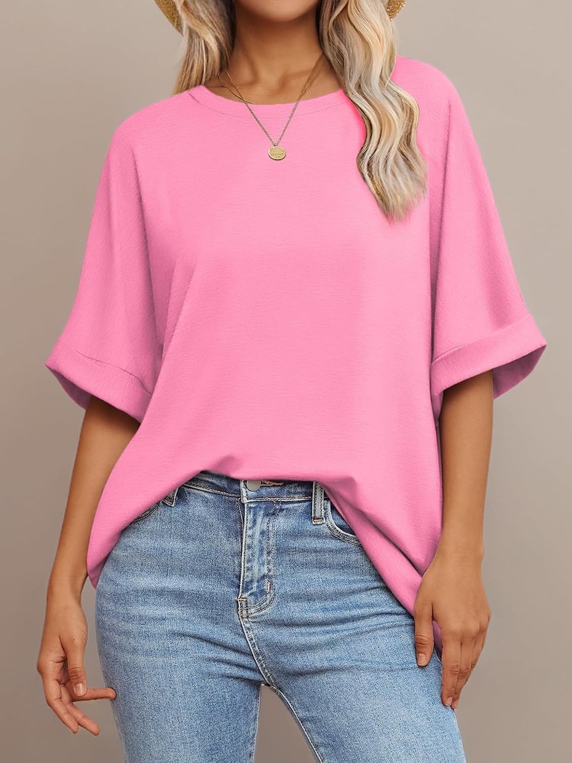image:imageATHMILE Womens Oversized T Shirts Summer Tops Spring Casual Loose Fit Workout Short Sleeve 2026 Beach VacationPink