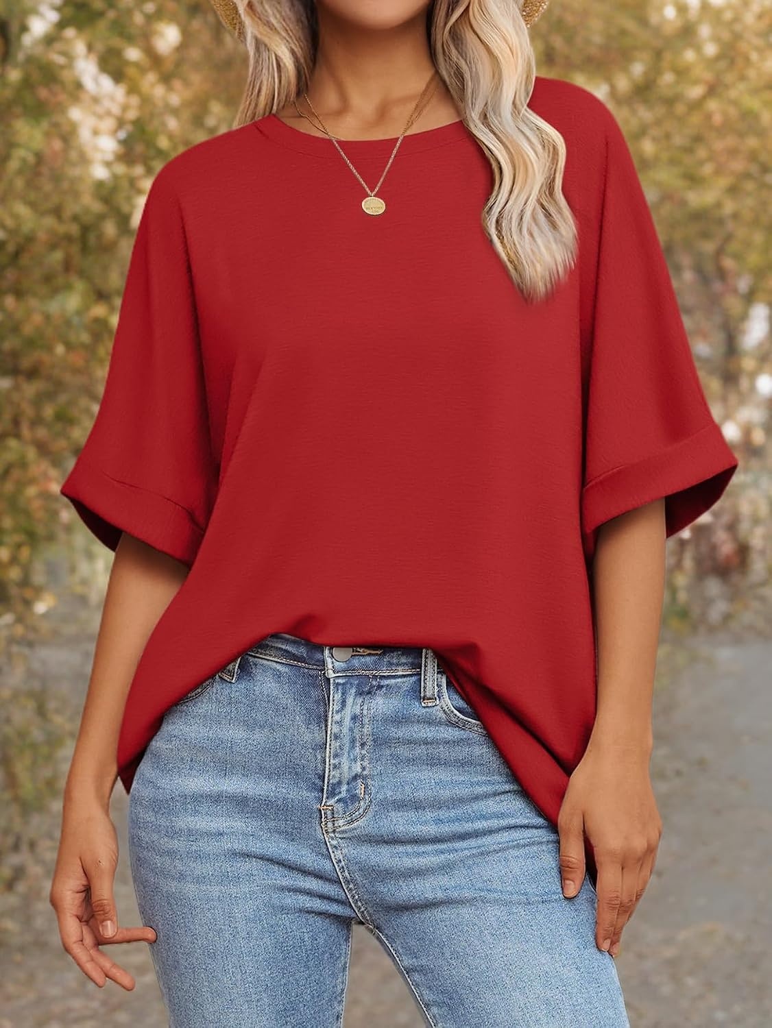 image:imageATHMILE Womens Oversized T Shirts Summer Tops Spring Casual Loose Fit Workout Short Sleeve 2026 Beach VacationRed