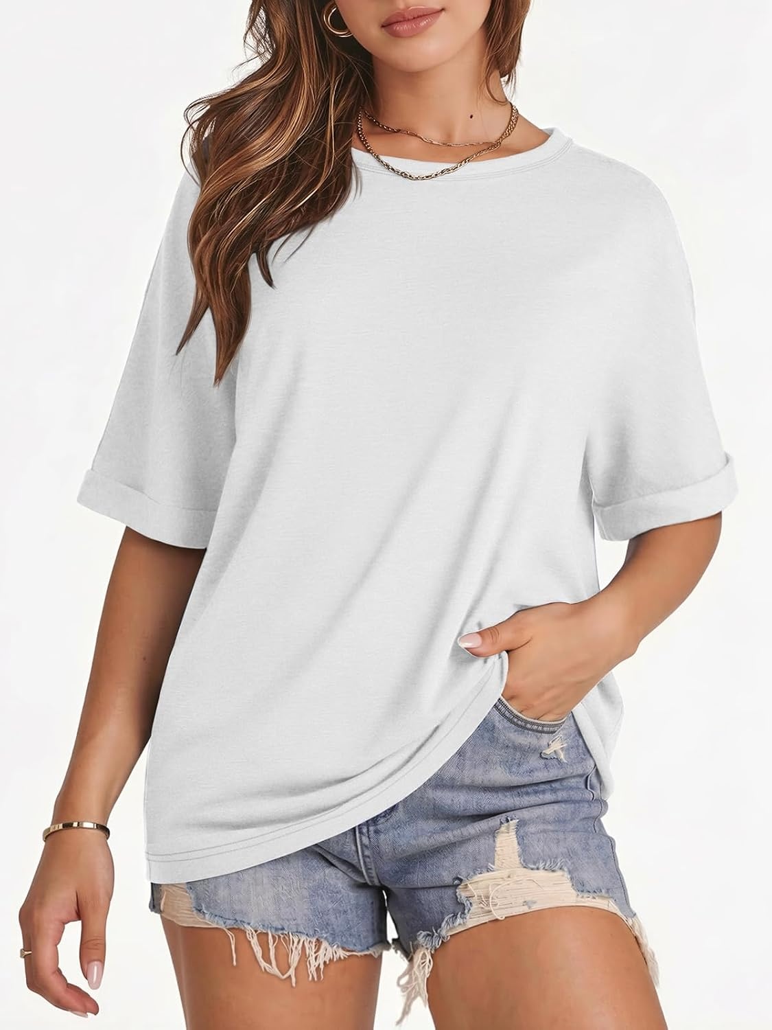 image:imageATHMILE Womens Oversized T Shirts Summer Tops Spring Casual Loose Fit Workout Short Sleeve 2026 Beach VacationWhite