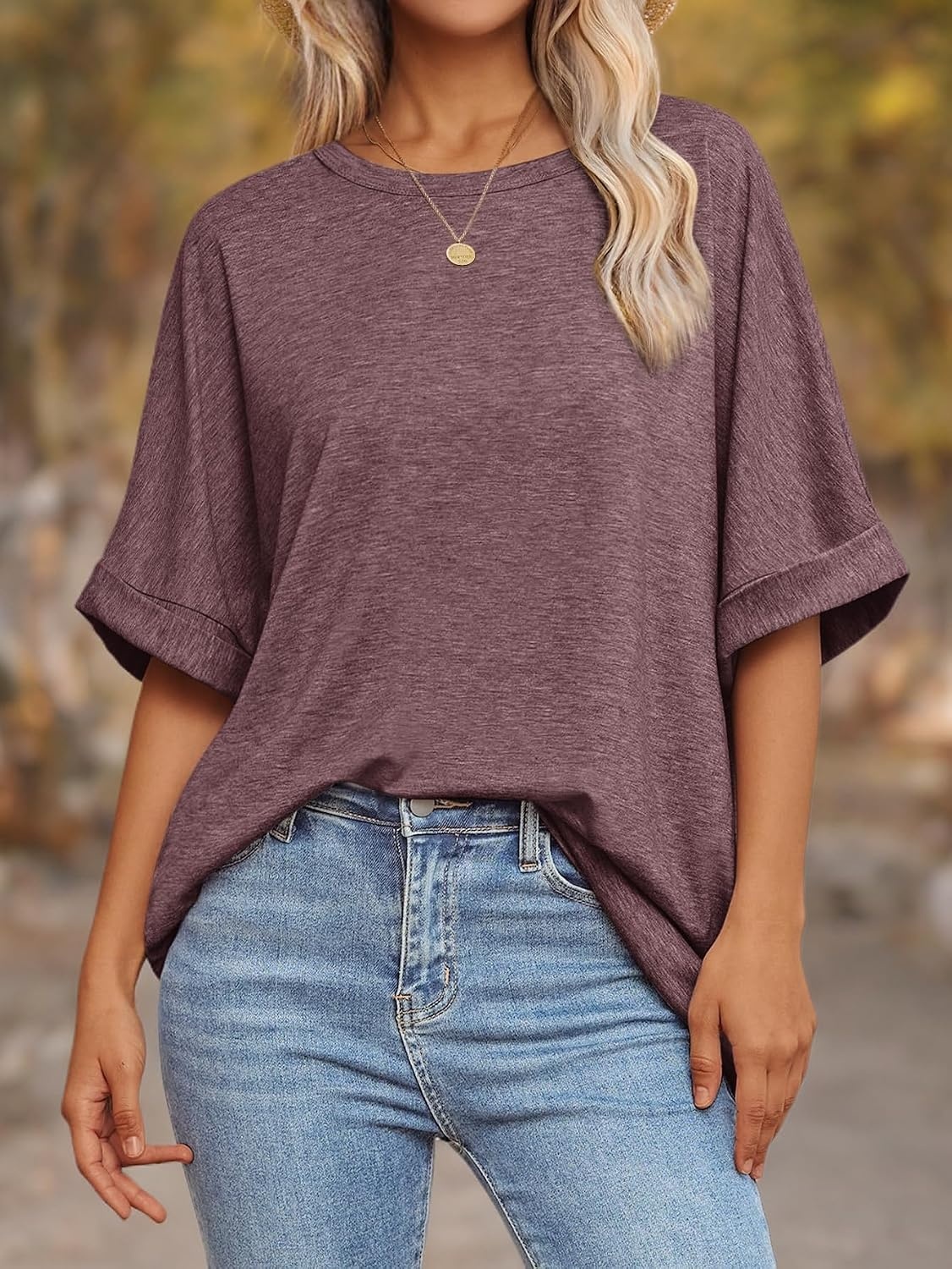 image:imageATHMILE Womens Oversized T Shirts Summer Tops Spring Casual Loose Fit Workout Short Sleeve 2026 Beach VacationWine Red