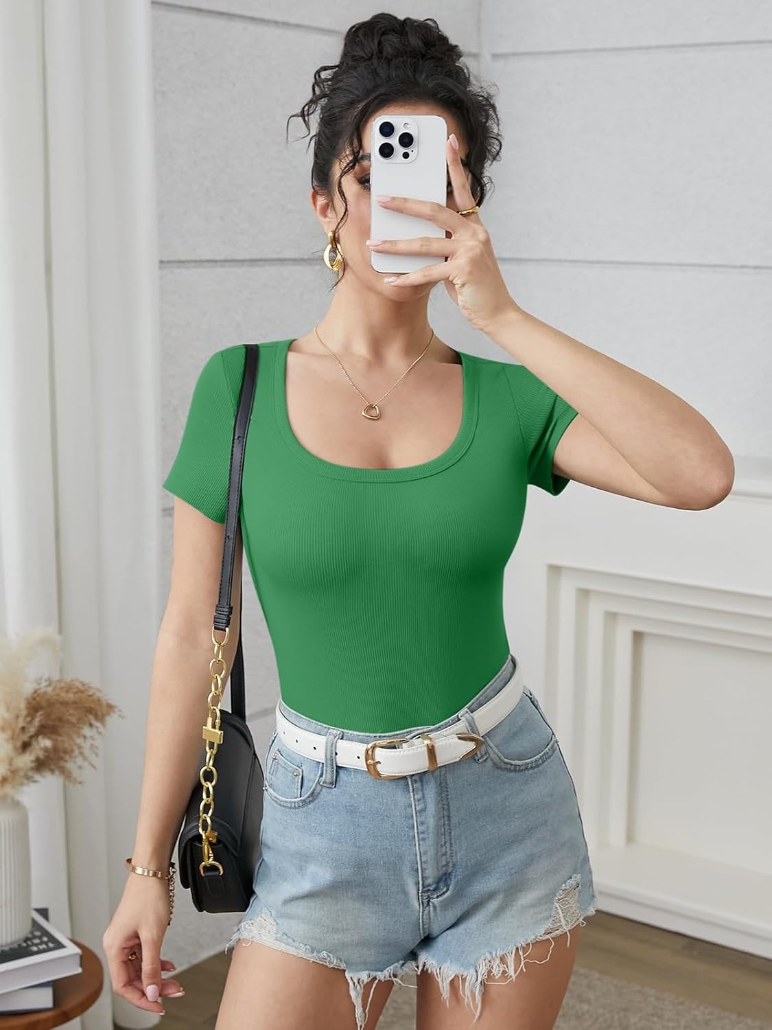 image:imageATHMILE Womens Scoop Neck Long Sleeve Tops Fashion Ribbed Knit Shirts Slim Fitted Casual Basic Tee T Shirt for Women 2026Cgreen