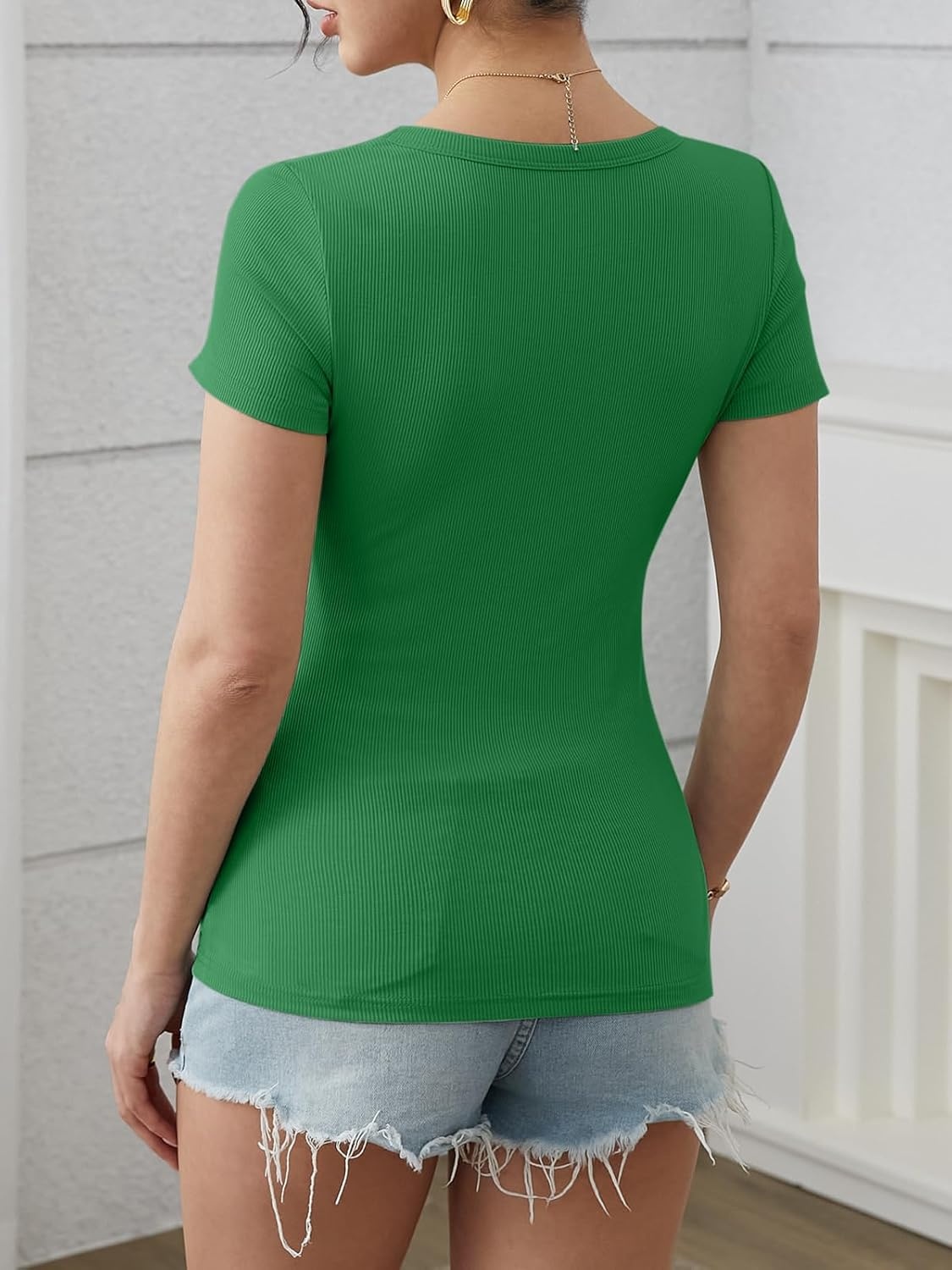 image:imageATHMILE Womens Scoop Neck Long Sleeve Tops Fashion Ribbed Knit Shirts Slim Fitted Casual Basic Tee T Shirt for Women 2026Cgreen
