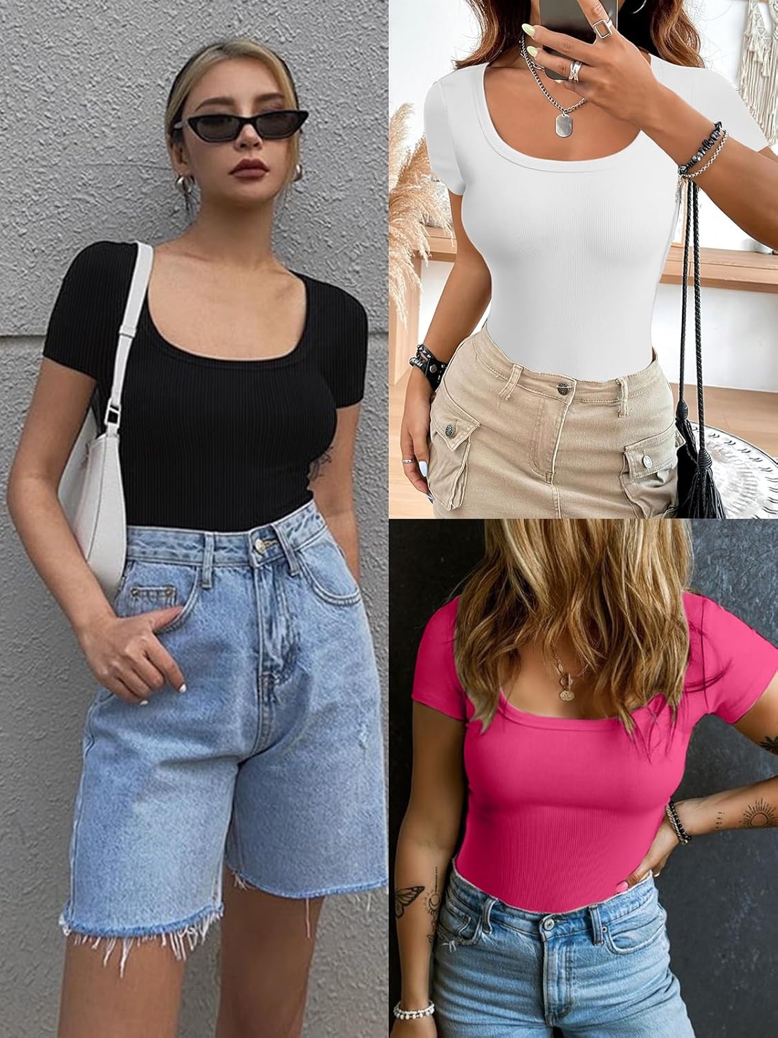 image:imageATHMILE Womens Scoop Neck Long Sleeve Tops Fashion Ribbed Knit Shirts Slim Fitted Casual Basic Tee T Shirt for Women 2026Cgreen
