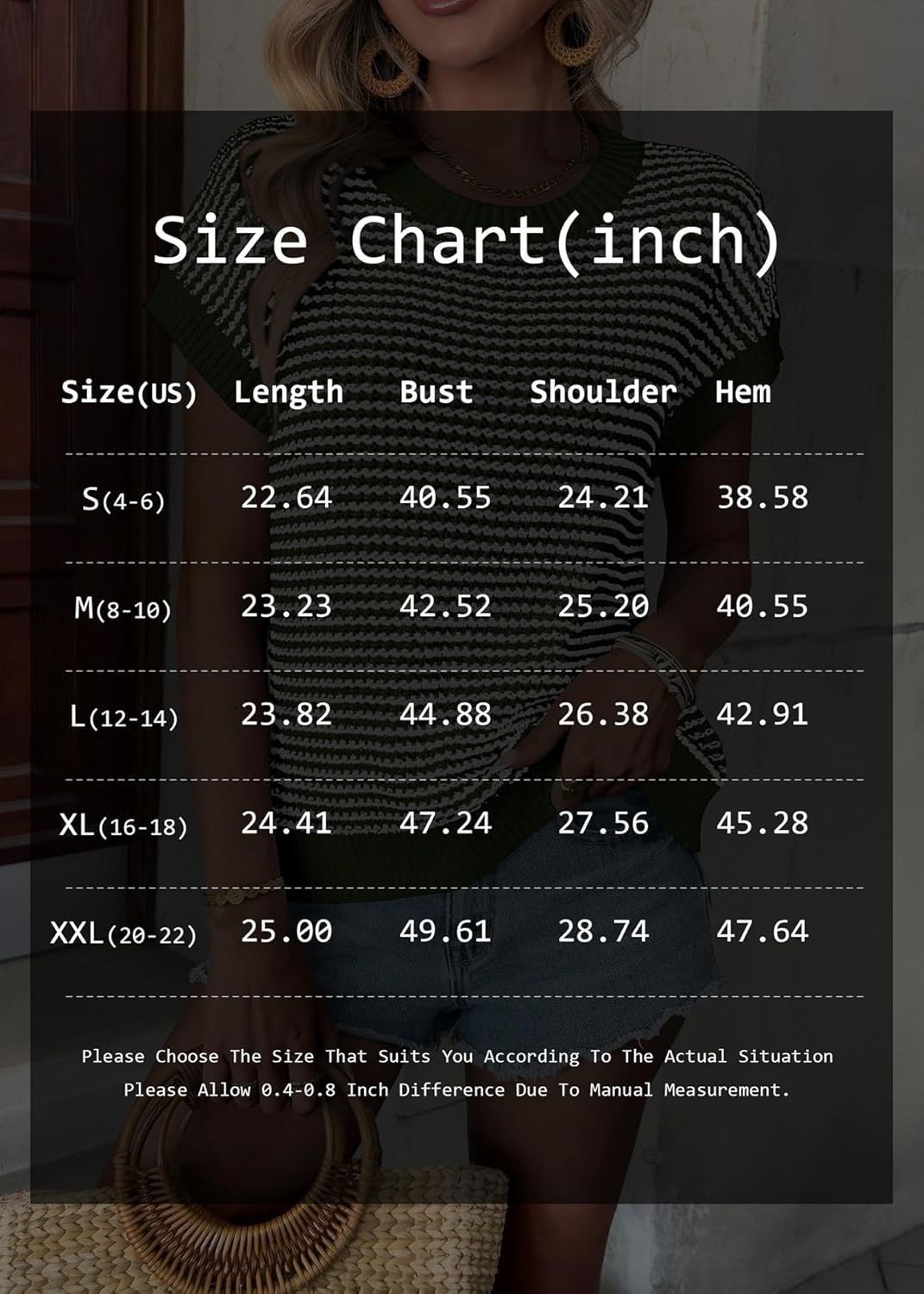 image:imageATHMILE Womens Short Sleeve Sweater Spring Summer Striped Teacher Round Neck Pullover Cap Sleeve Knit Cute Vest Tops 2026Brown