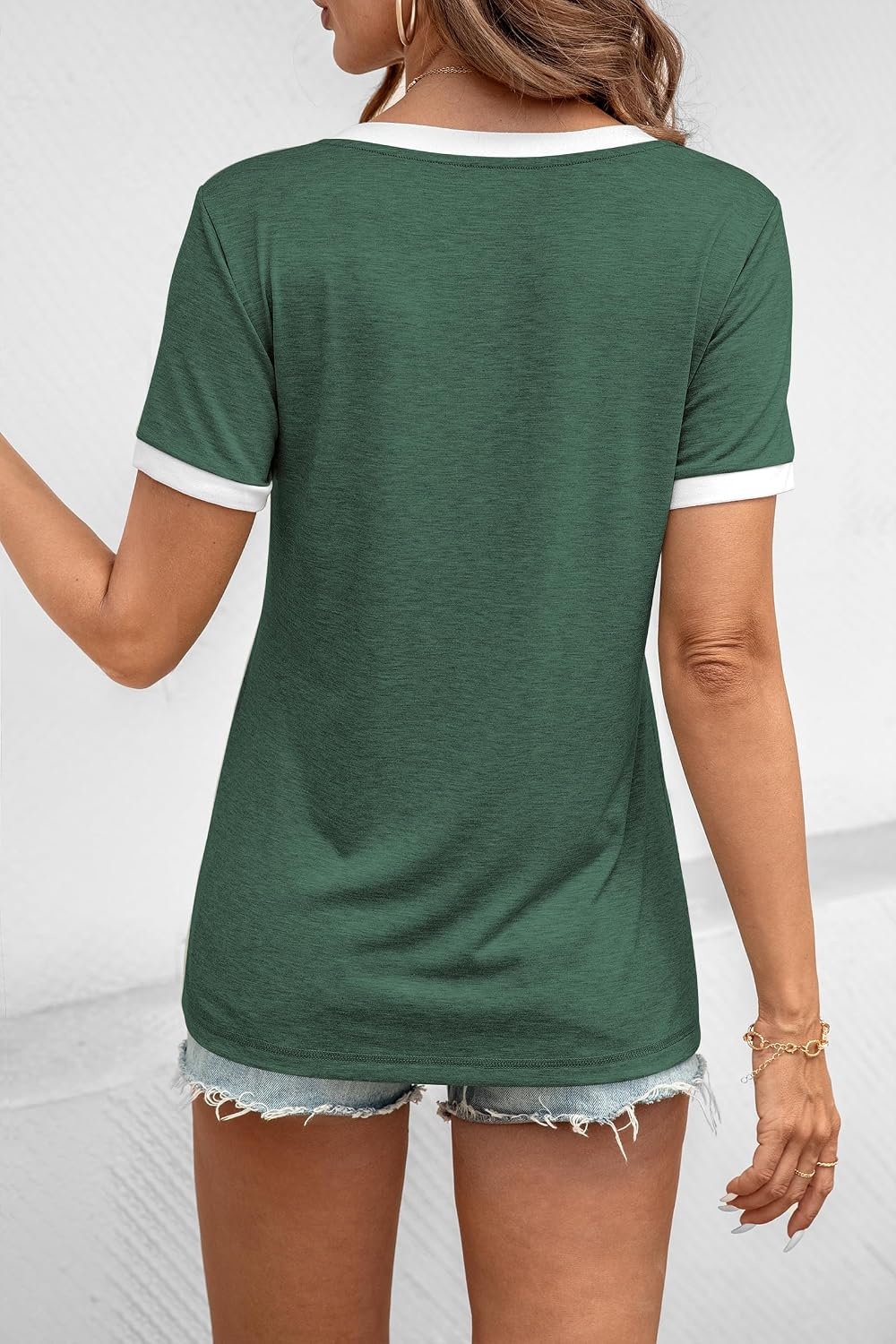 image:imageATHMILE Womens Short Sleeve TShirts Spring Summer Tops Casual Soft Tunic V Neck Basic Workout Clothes Fashion Outfits 2026 Dark Green