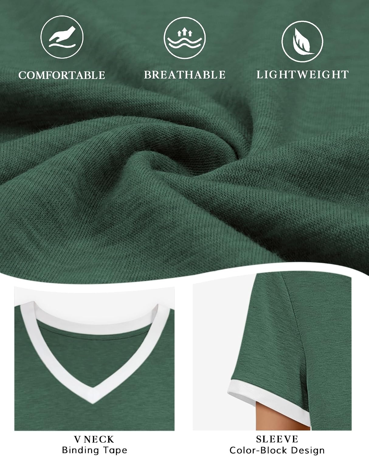 image:imageATHMILE Womens Short Sleeve TShirts Spring Summer Tops Casual Soft Tunic V Neck Basic Workout Clothes Fashion Outfits 2026 Dark Green