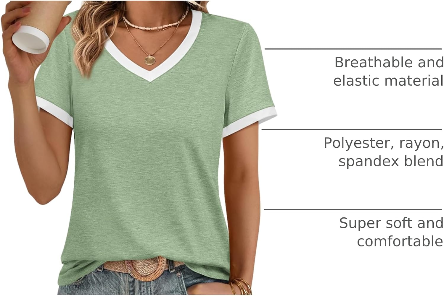 image:imageATHMILE Womens Short Sleeve TShirts Spring Summer Tops Casual Soft Tunic V Neck Basic Workout Clothes Fashion Outfits 2026 Green