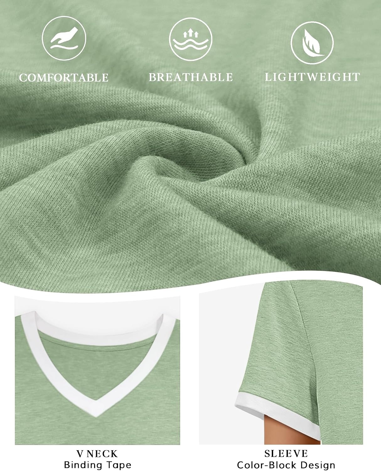 image:imageATHMILE Womens Short Sleeve TShirts Spring Summer Tops Casual Soft Tunic V Neck Basic Workout Clothes Fashion Outfits 2026 Green