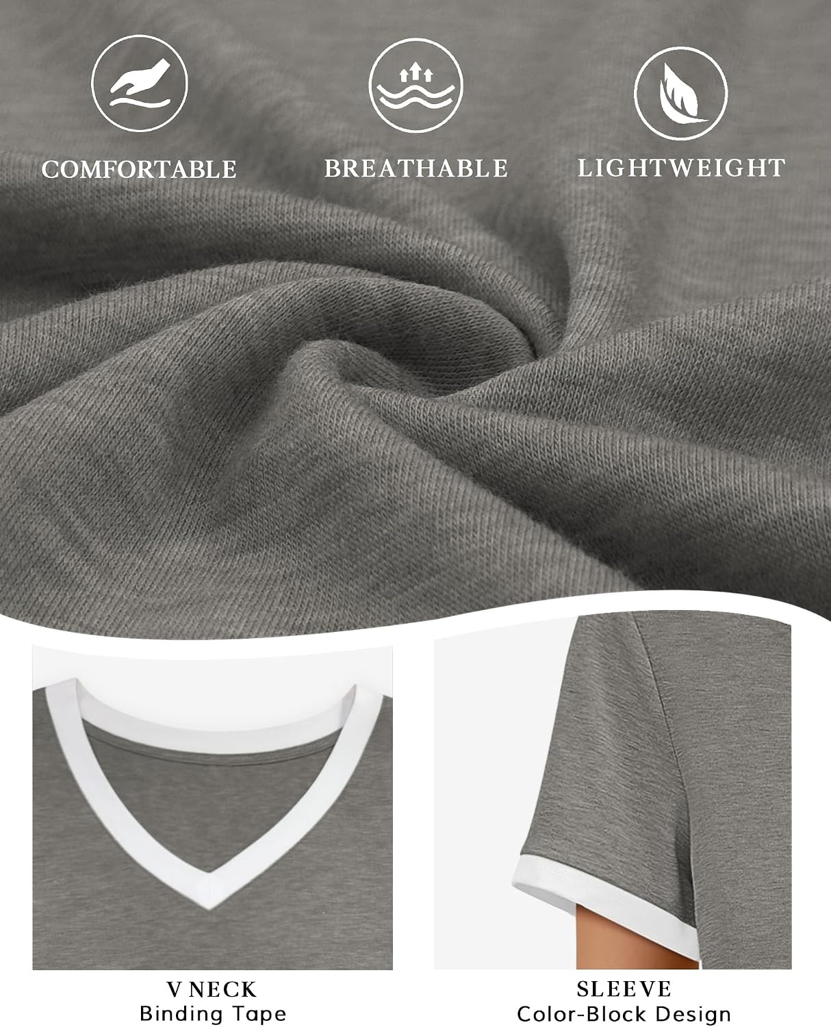 image:imageATHMILE Womens Short Sleeve TShirts Spring Summer Tops Casual Soft Tunic V Neck Basic Workout Clothes Fashion Outfits 2026 Grey