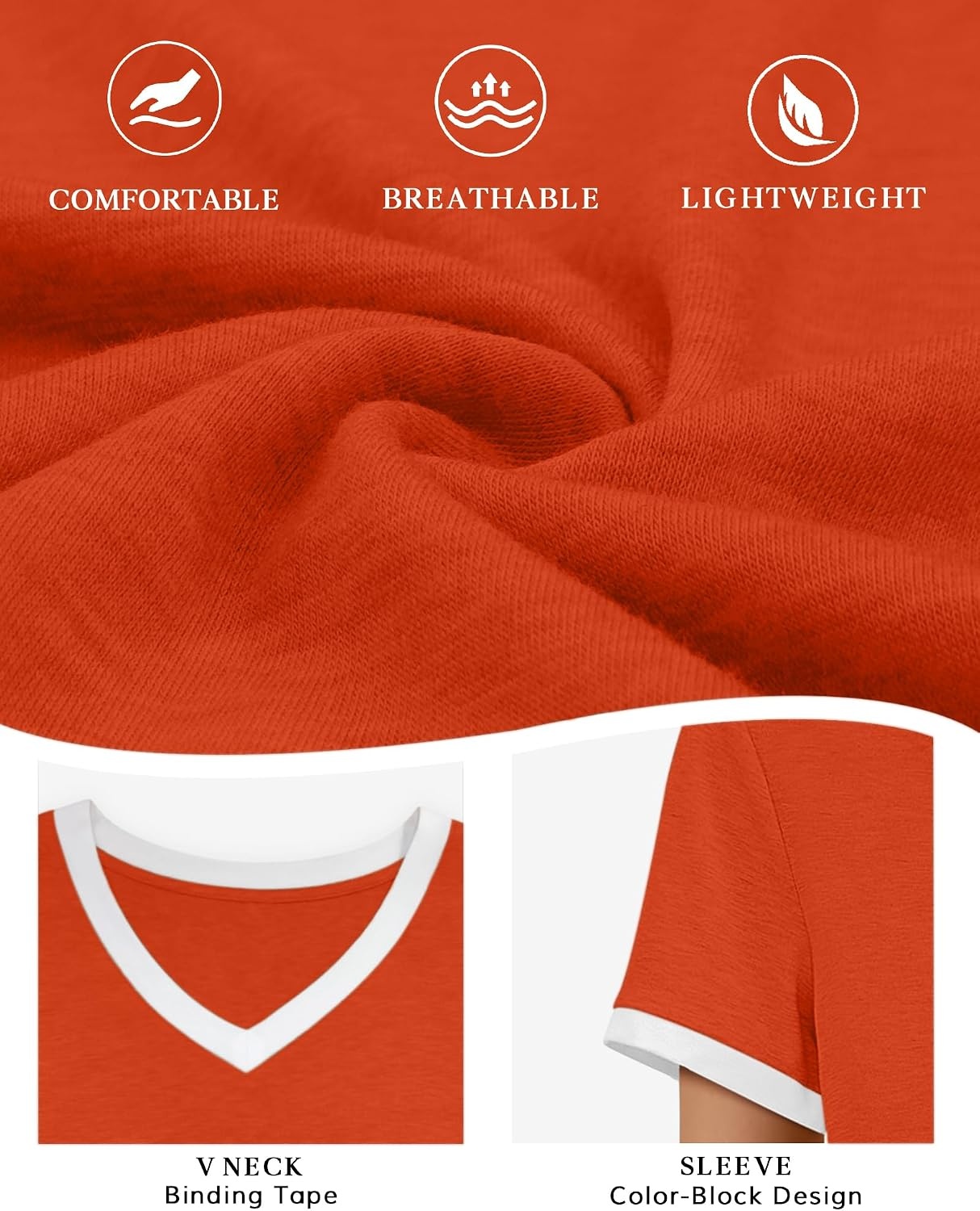 image:imageATHMILE Womens Short Sleeve TShirts Spring Summer Tops Casual Soft Tunic V Neck Basic Workout Clothes Fashion Outfits 2026 Orange