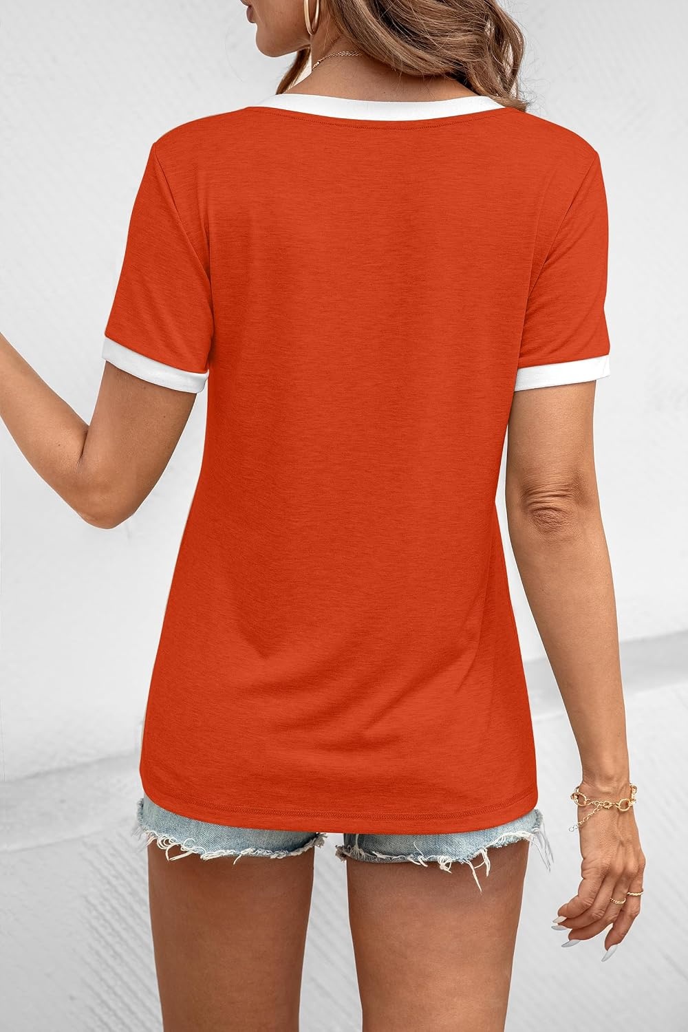 image:imageATHMILE Womens Short Sleeve TShirts Spring Summer Tops Casual Soft Tunic V Neck Basic Workout Clothes Fashion Outfits 2026 Orange