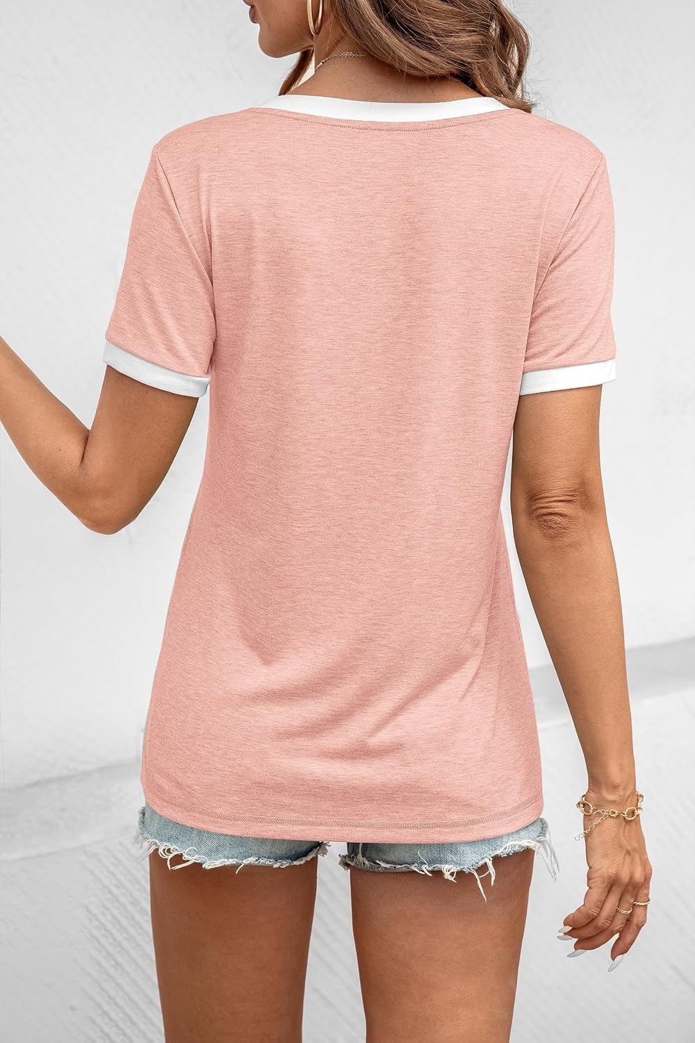 image:imageATHMILE Womens Short Sleeve TShirts Spring Summer Tops Casual Soft Tunic V Neck Basic Workout Clothes Fashion Outfits 2026 Pink