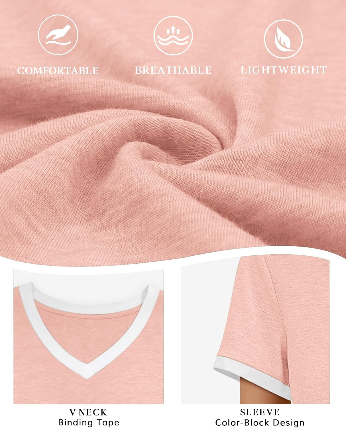 image:imageATHMILE Womens Short Sleeve TShirts Spring Summer Tops Casual Soft Tunic V Neck Basic Workout Clothes Fashion Outfits 2026 Pink