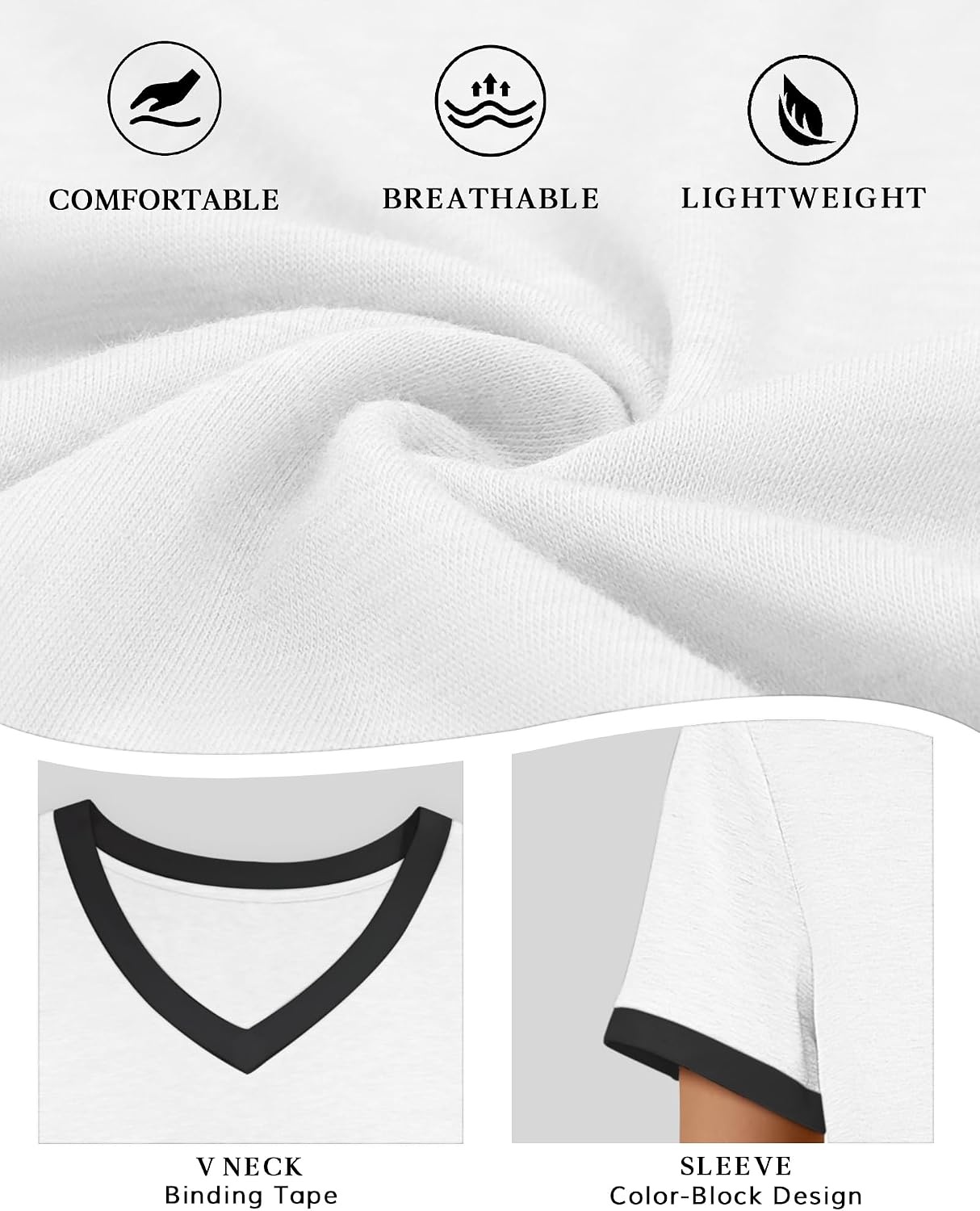 image:imageATHMILE Womens Short Sleeve TShirts Spring Summer Tops Casual Soft Tunic V Neck Basic Workout Clothes Fashion Outfits 2026 White